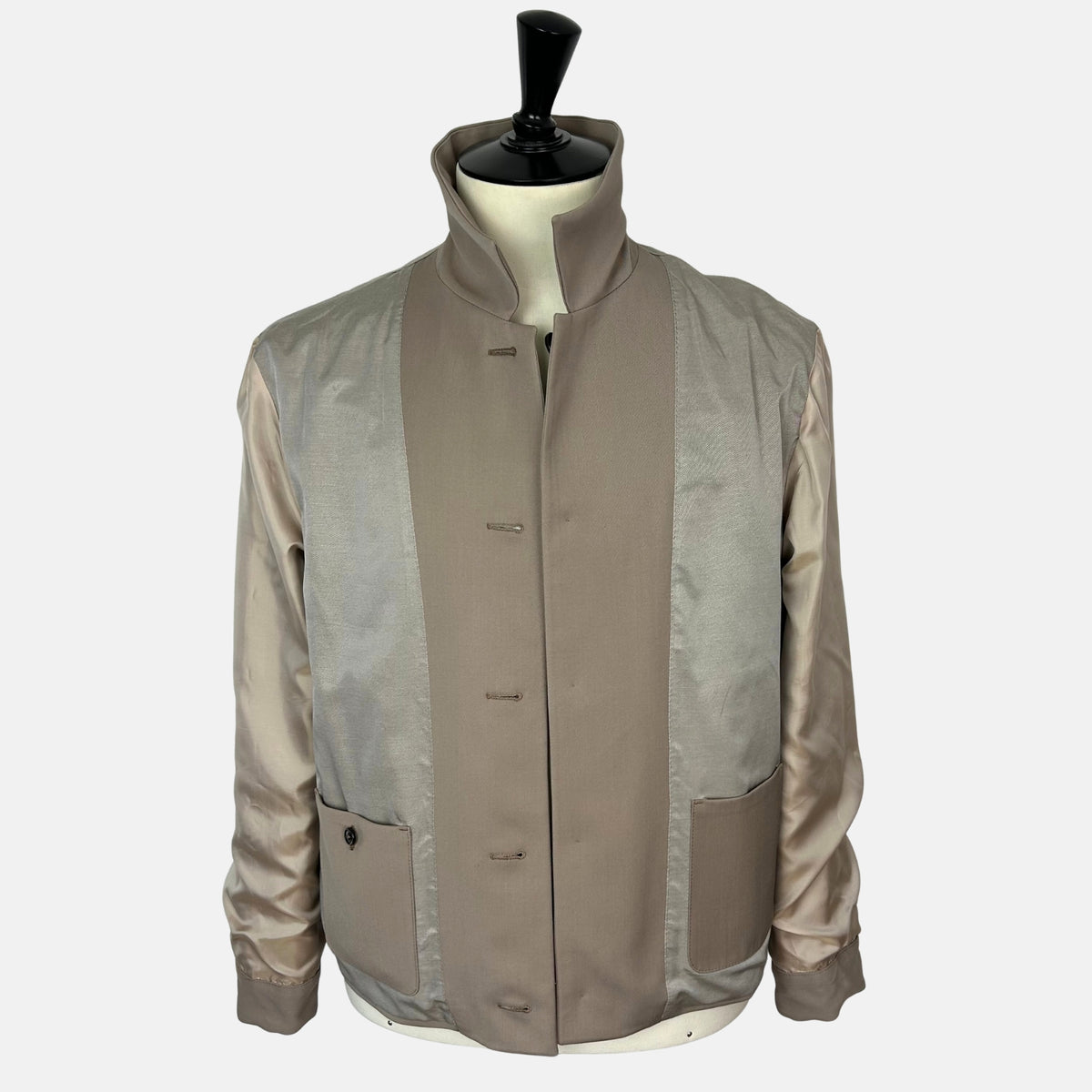 Greige Wool Mohair Silk Jacket with Leather Details