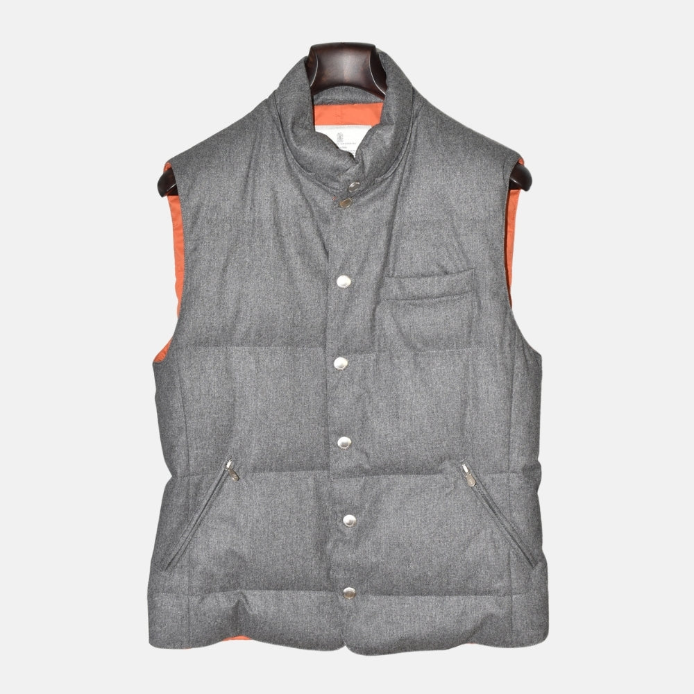 Grey/Orange Down Vest made of Cashmere (M)