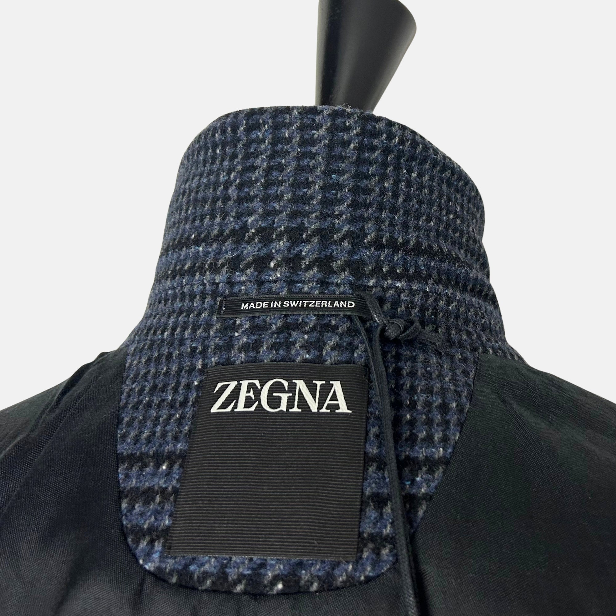 Navy Checkered Coat made of Wool/Silk/Cashmere (EU 50)