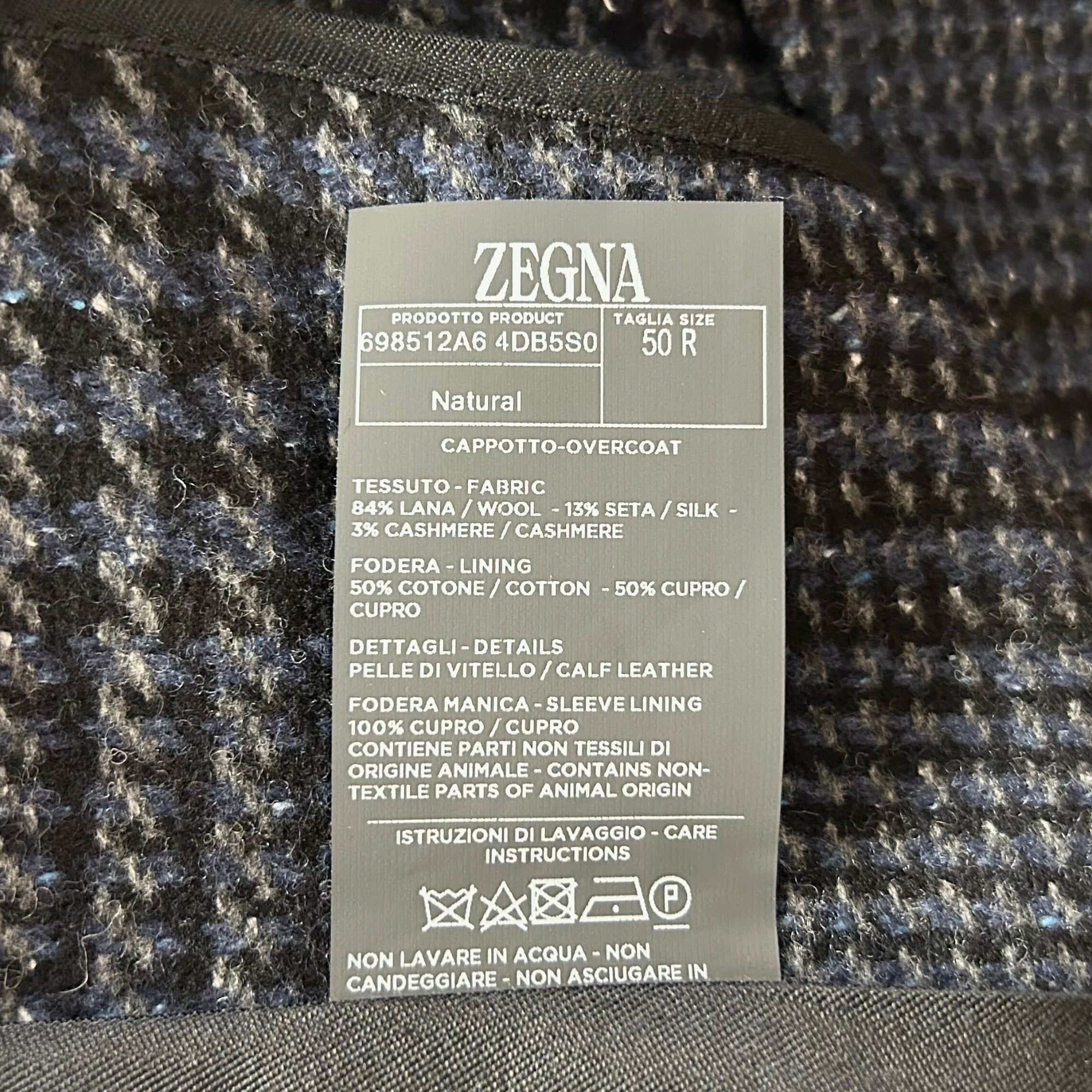 Navy Checkered Coat made of Wool/Silk/Cashmere (EU 50)