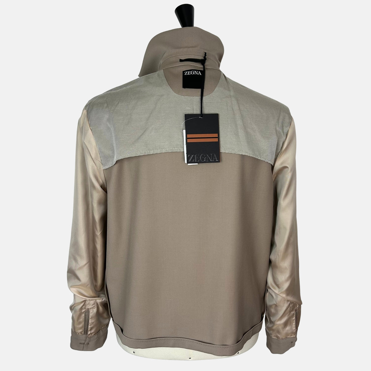 Greige Wool Mohair Silk Jacket with Leather Details