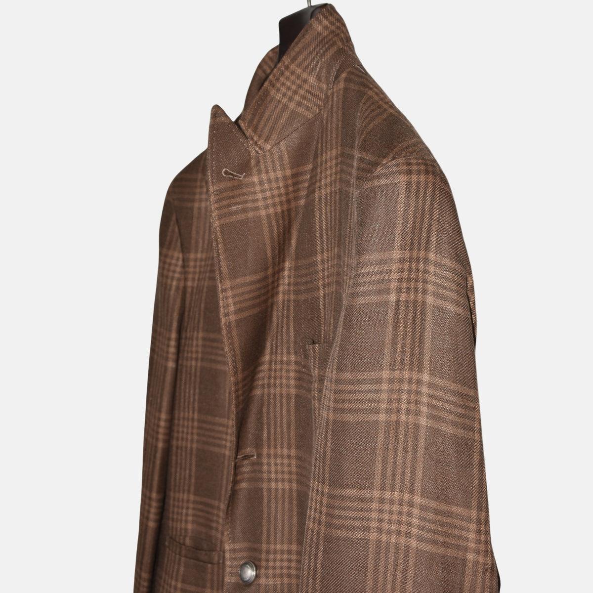 Braune karierte Jacke aus Leinen/Wolle/Seide (EU 50)