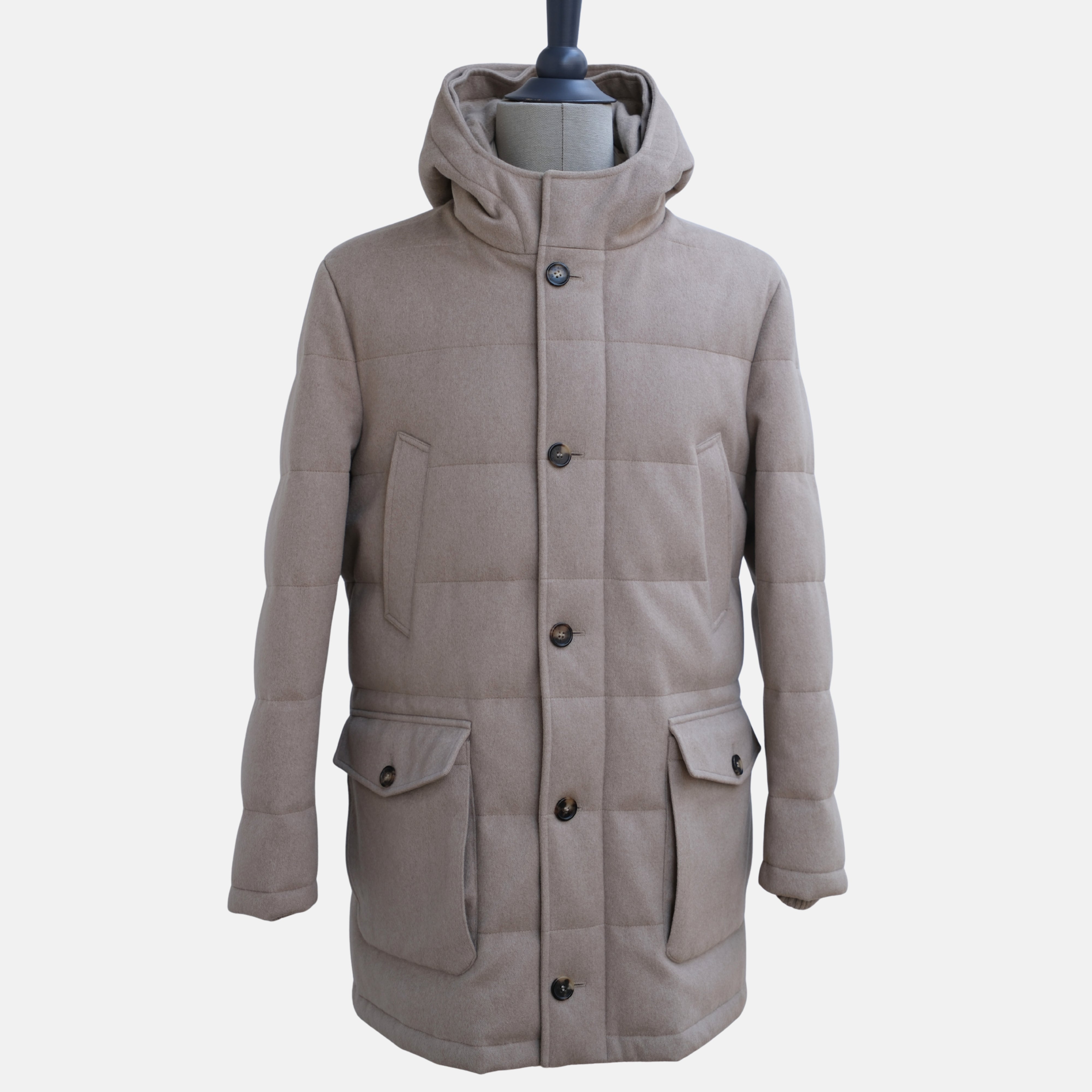 Beige Hooded Storm System Coat with Fur (M)