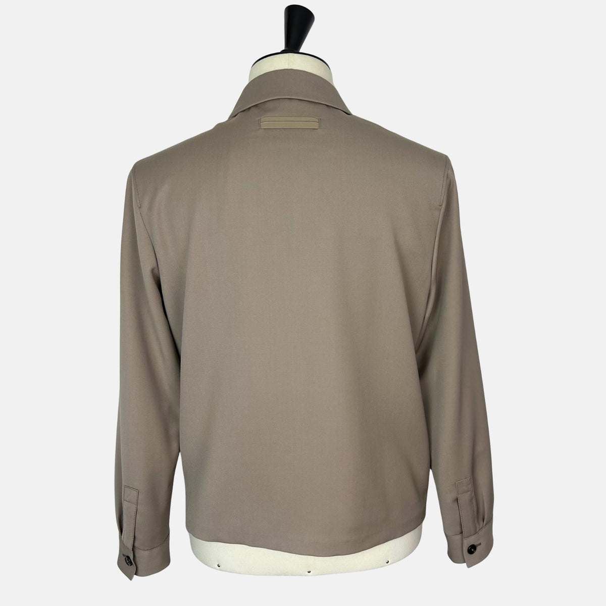 Greige Wool Mohair Silk Jacket with Leather Details