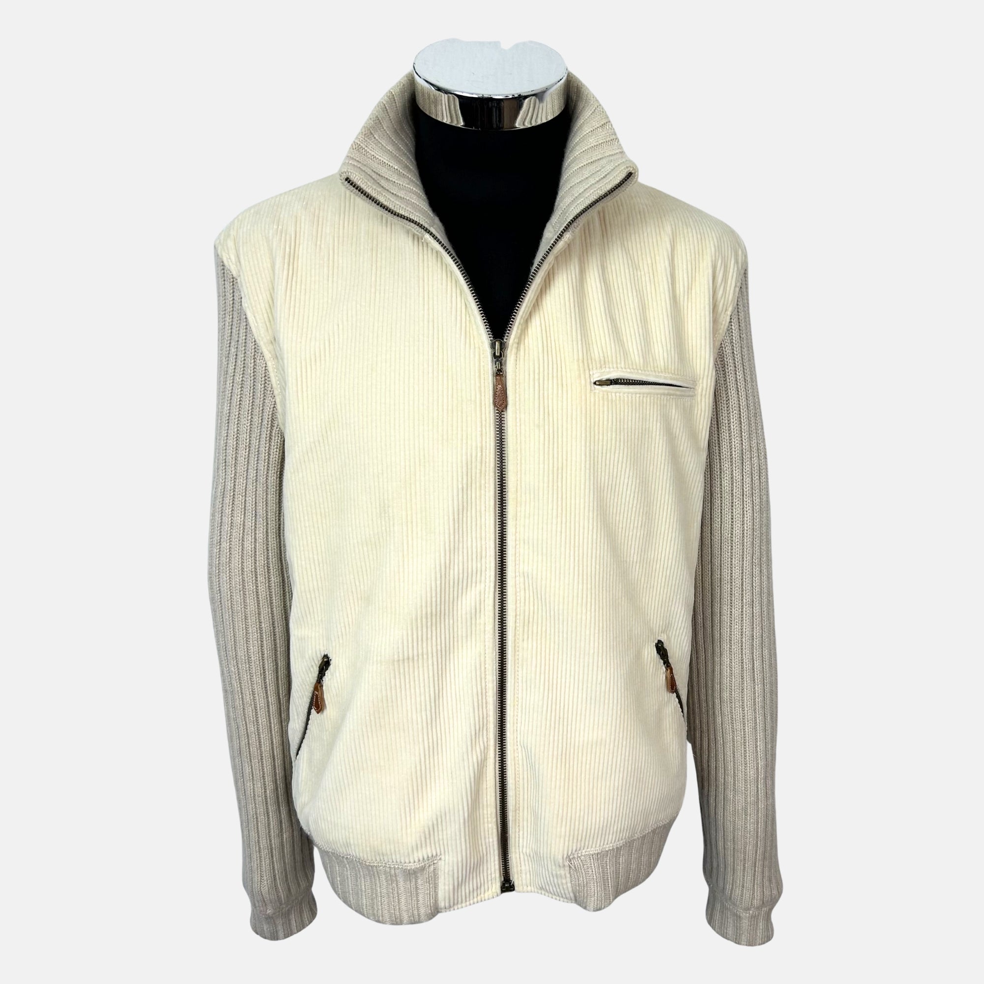 Sand–Ecru Corduroy Bomber Jacket made of  Cotton/Cashmere (M)