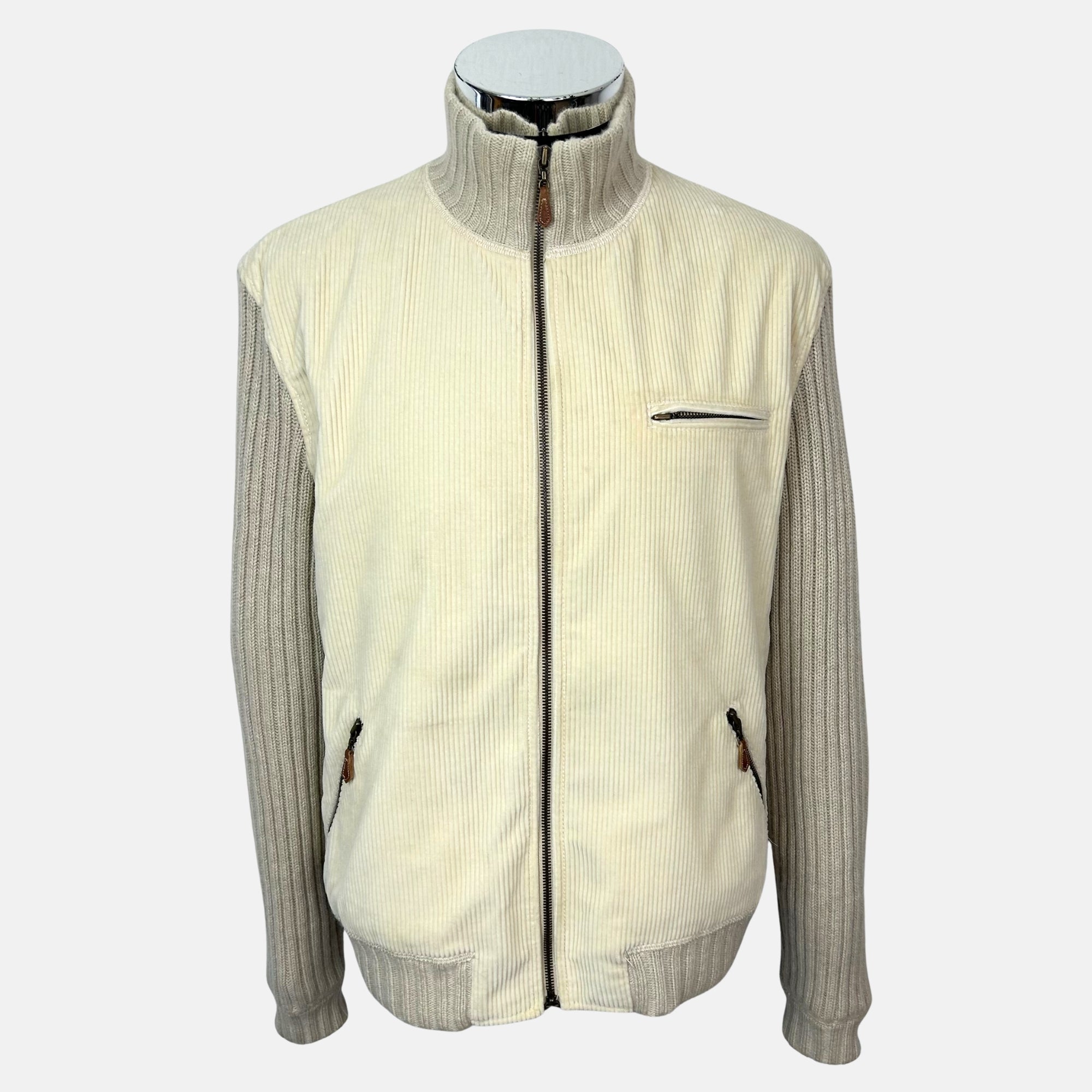 Sand–Ecru Corduroy Bomber Jacket made of  Cotton/Cashmere (M)