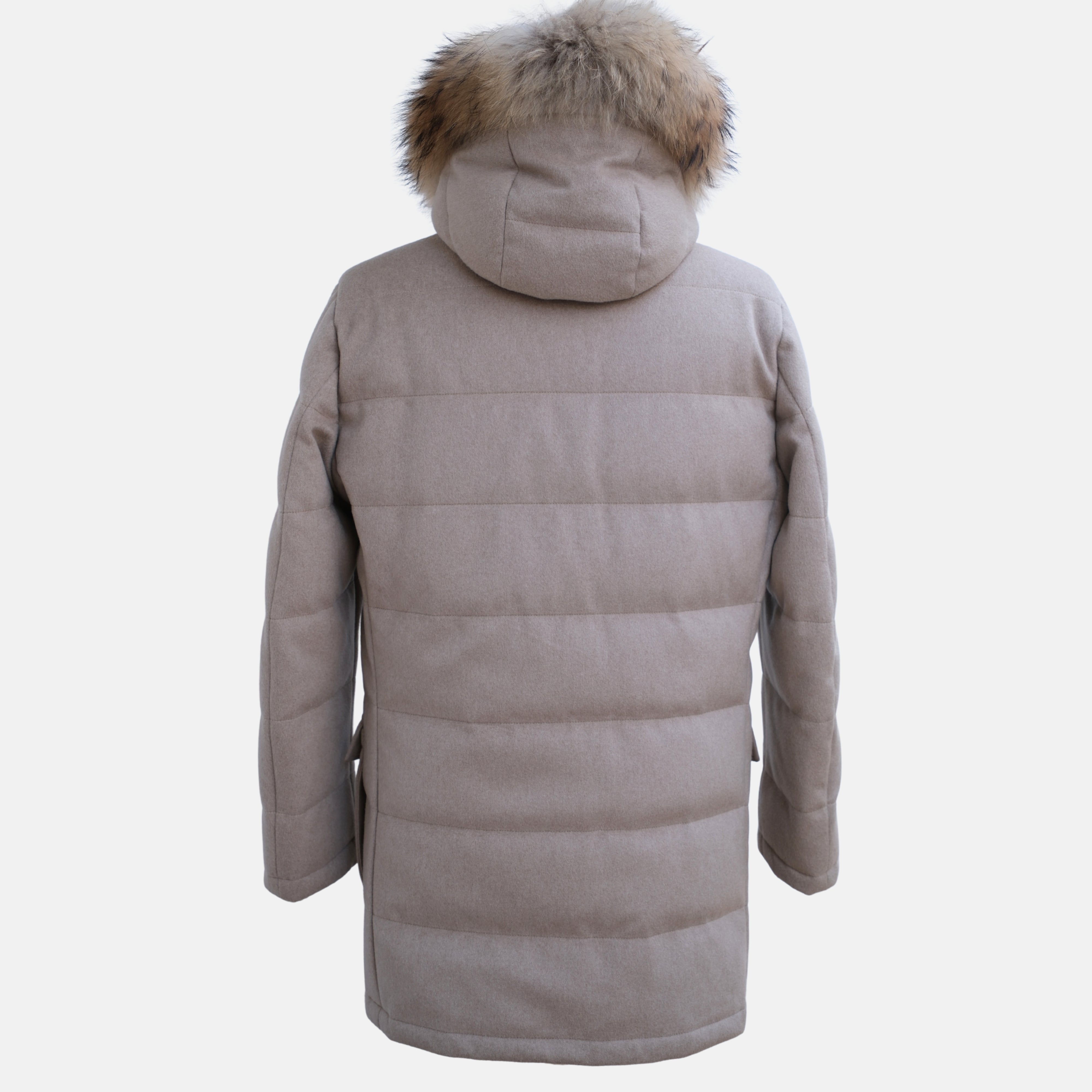 Beige Hooded Storm System Coat with Fur (M)