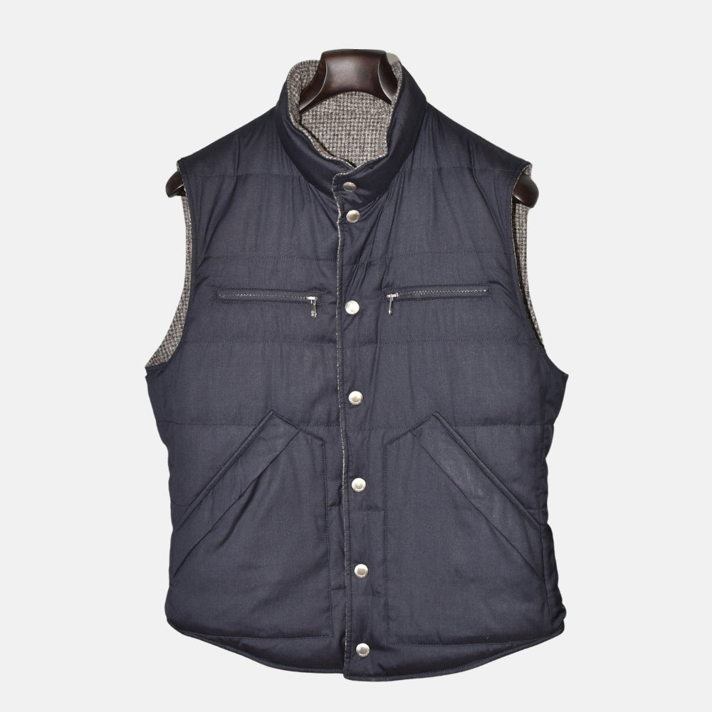 Multicolored Reversible Down Vest made of Wool/Cashmere (M)