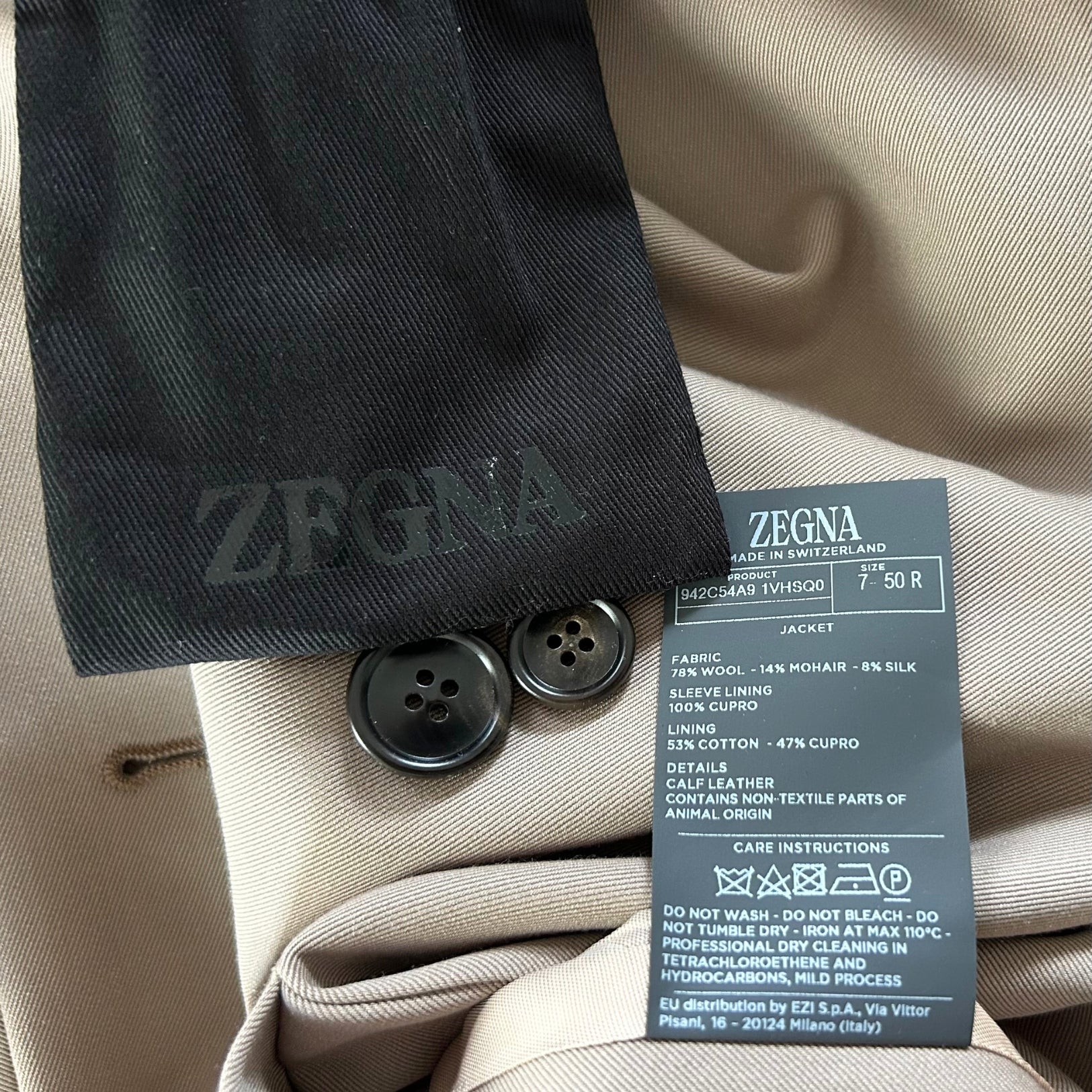 Greige Jacket made of Wool/Mohair/Silk/Leather Details (EU 50)
