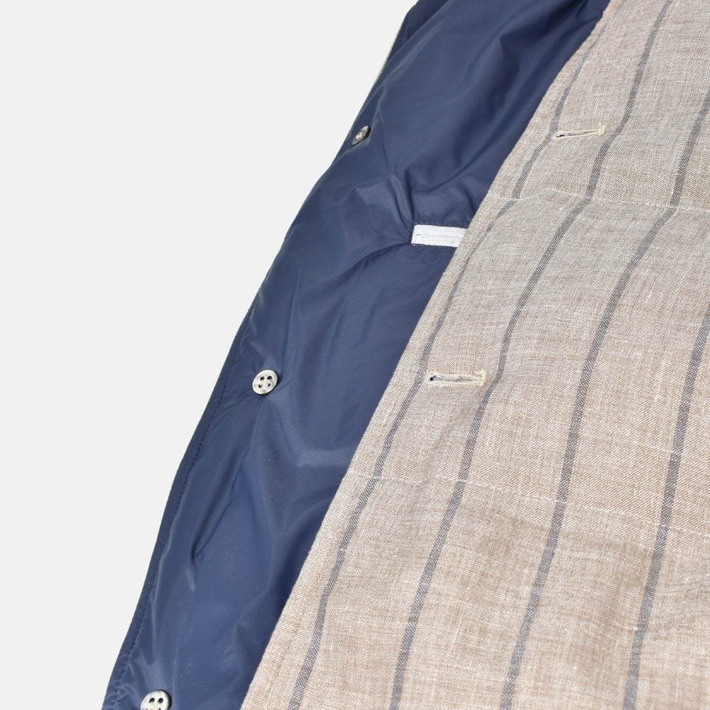 Beige-Blue Striped Vest made of Linen/Wool/Silk (L)