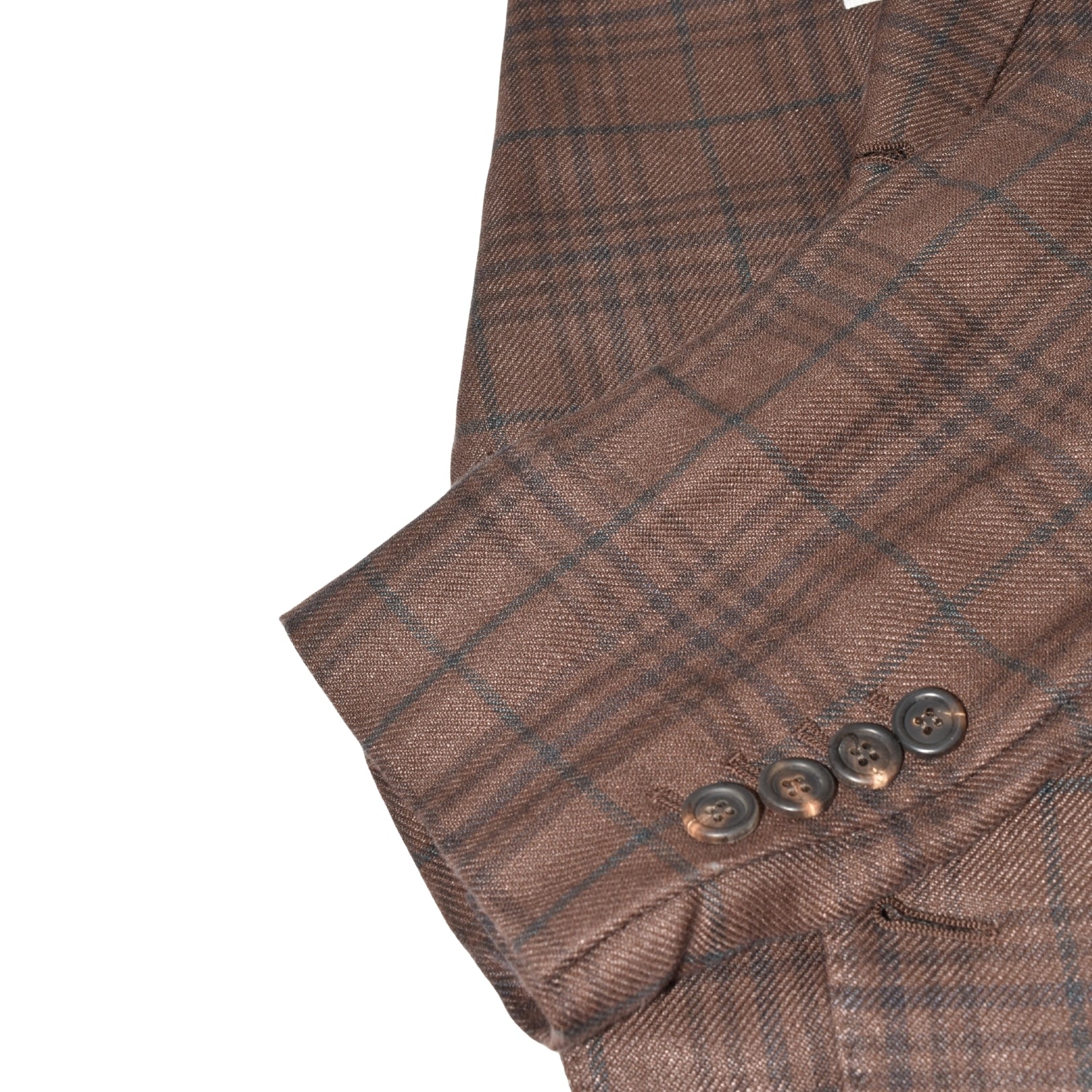 Brwon Checked Suit made of Linen/Wool/Silk (EU 46)