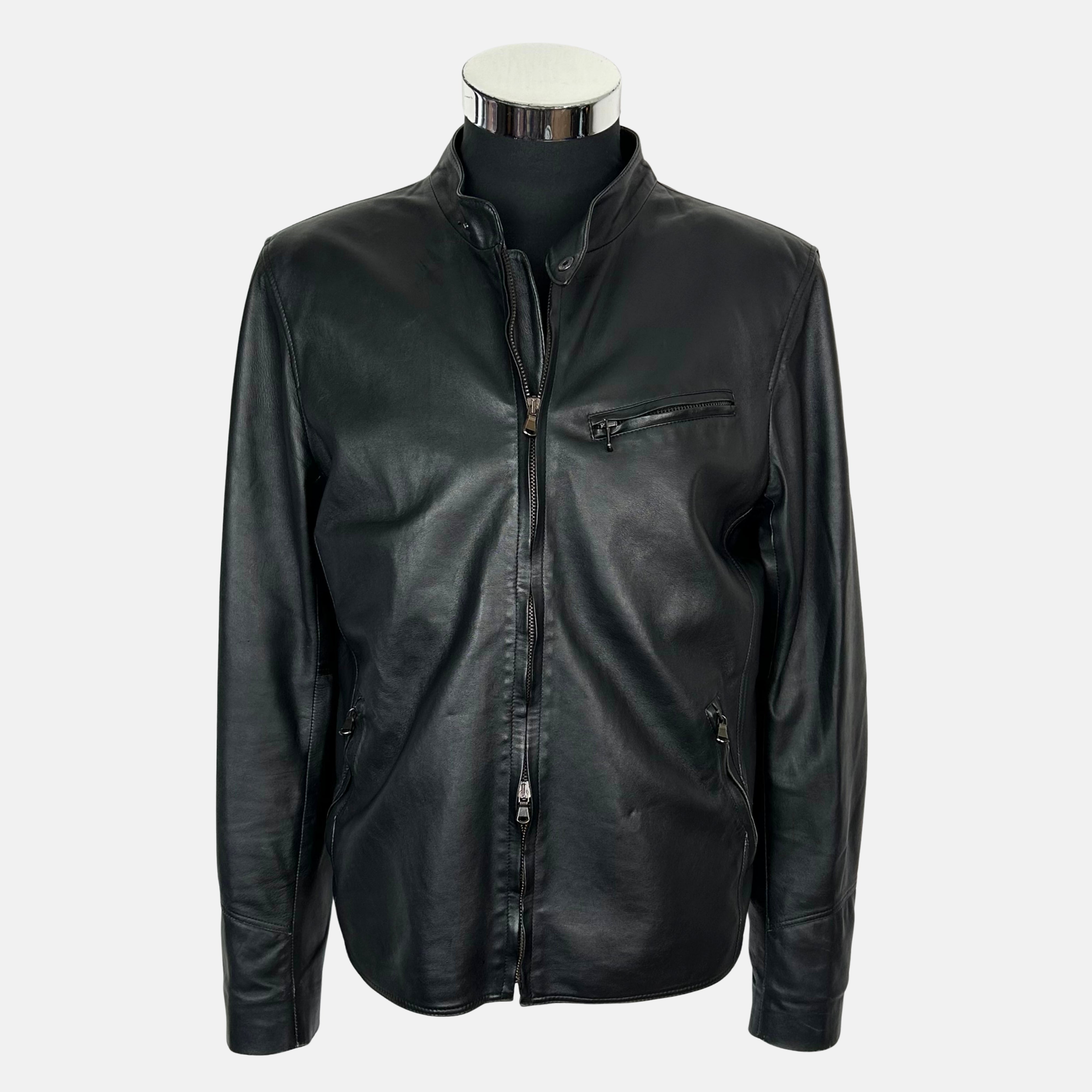 Black Biker Jacket made of Leather (EU 48)