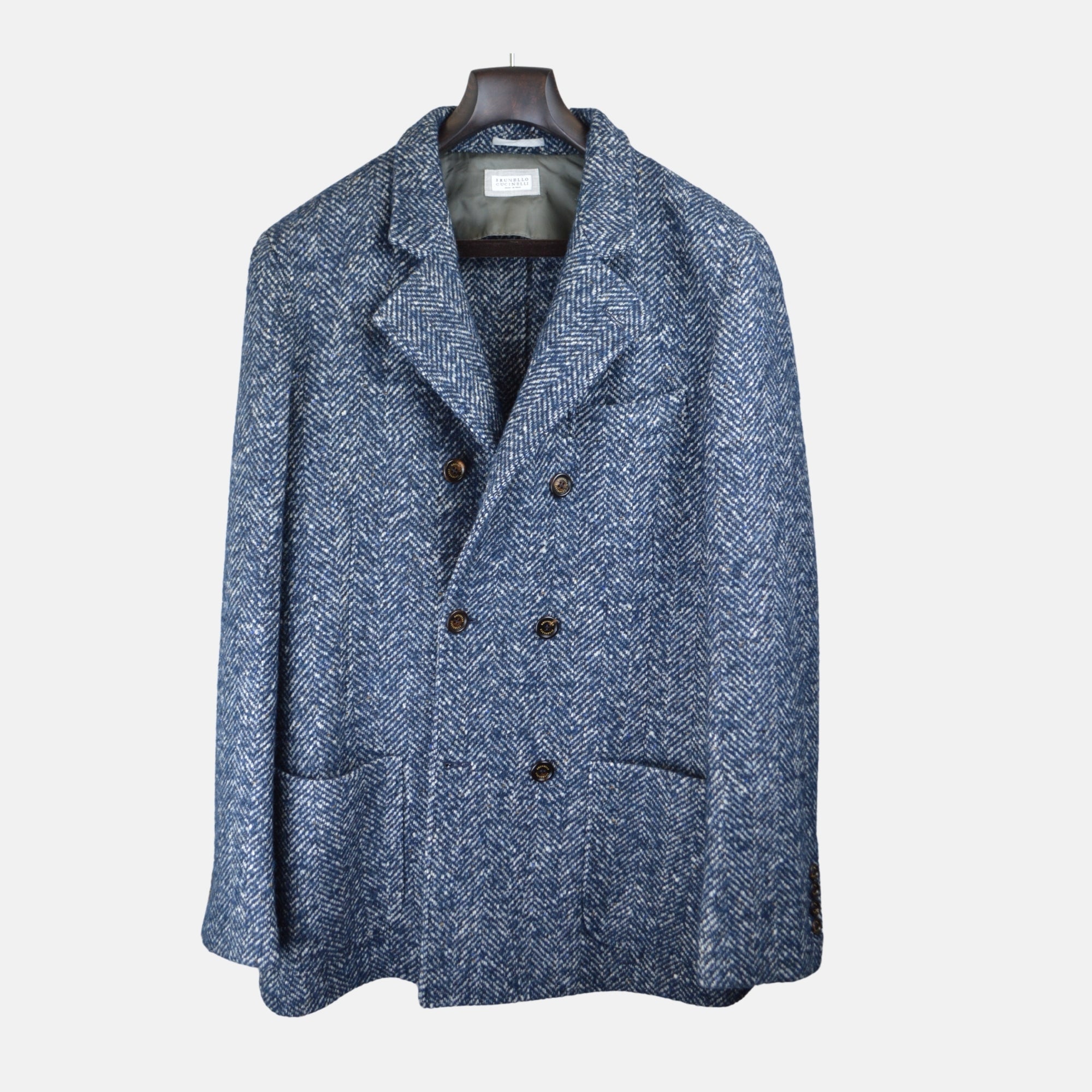 Blue/White Patterned Coat made of Virgin Wool/Cashmere (XL)