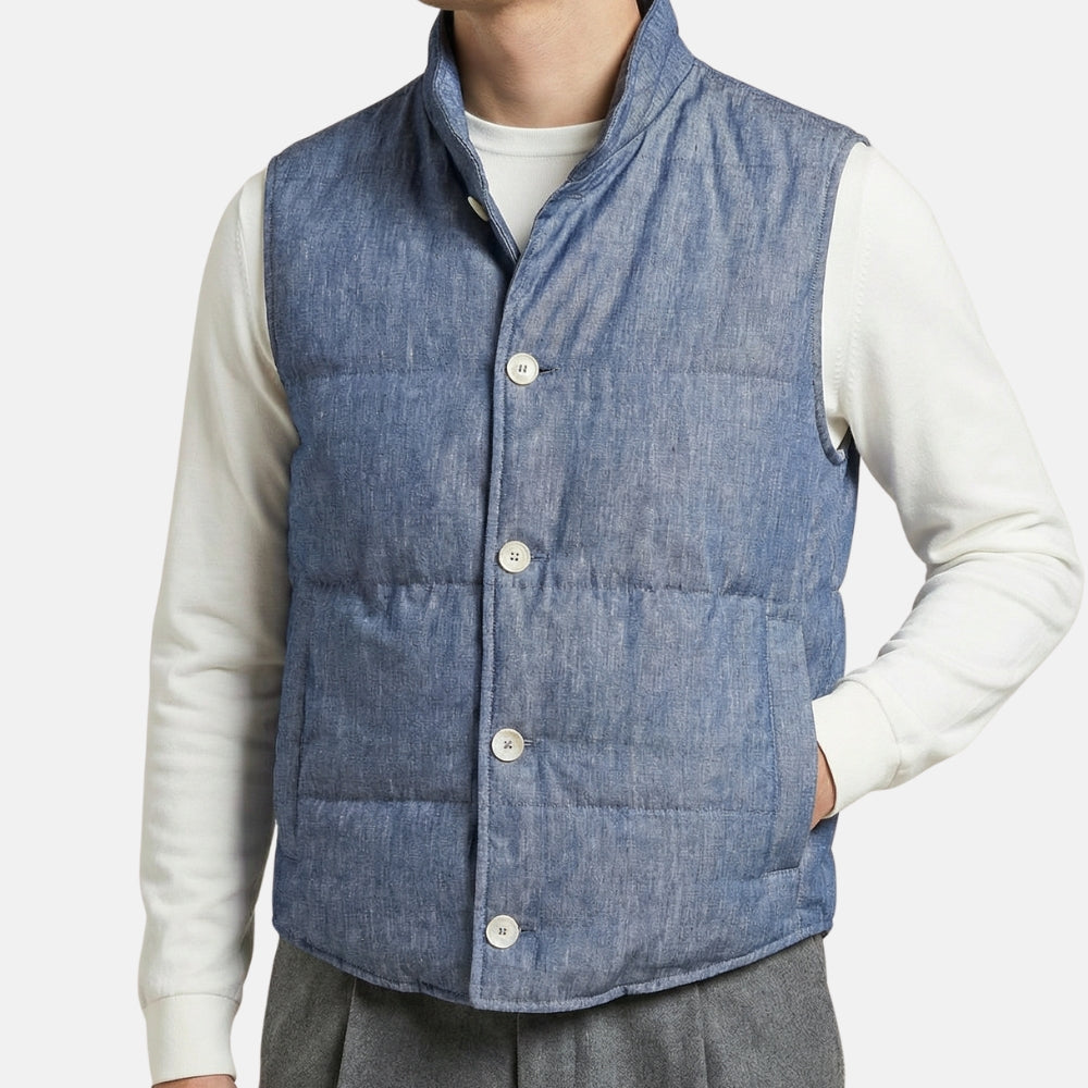 Blue Linen Down Vest