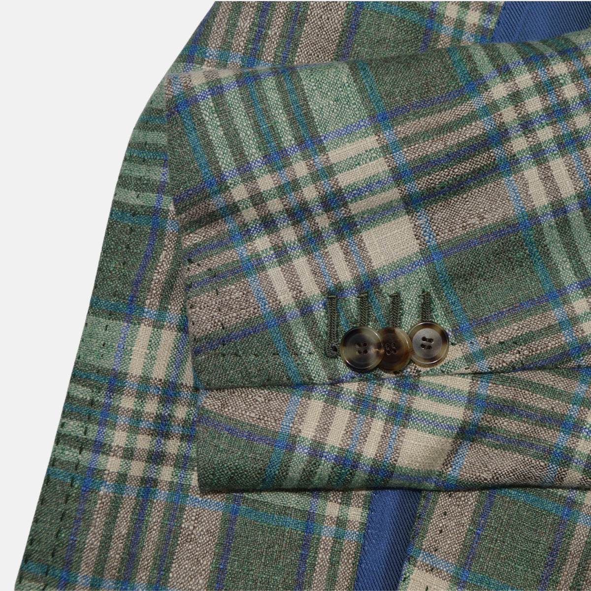 Green/Blue Checked Blazer made of Silk/Cashmere (EU 52)