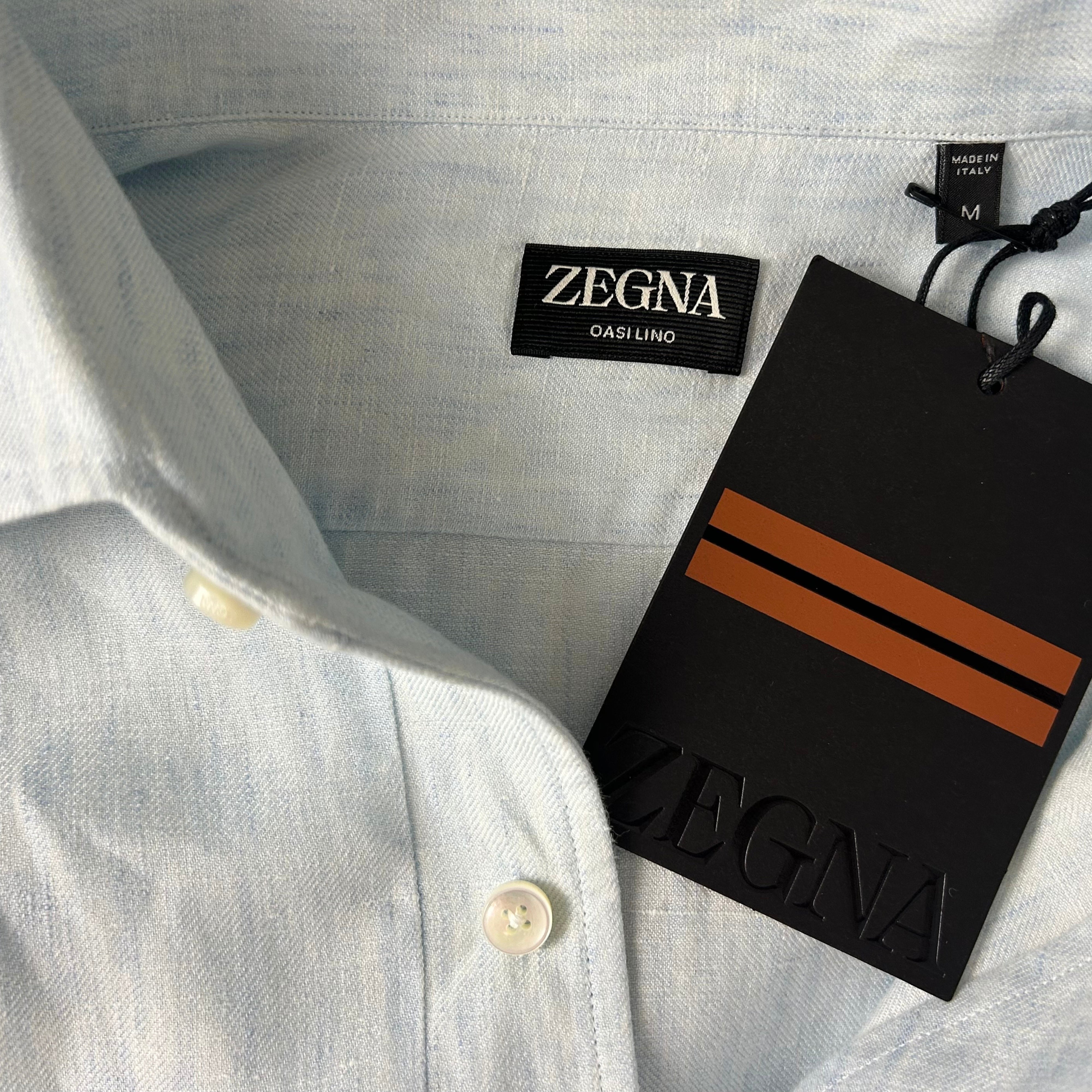 Light Blue Oasi Lino Shirt made of Linen (M)