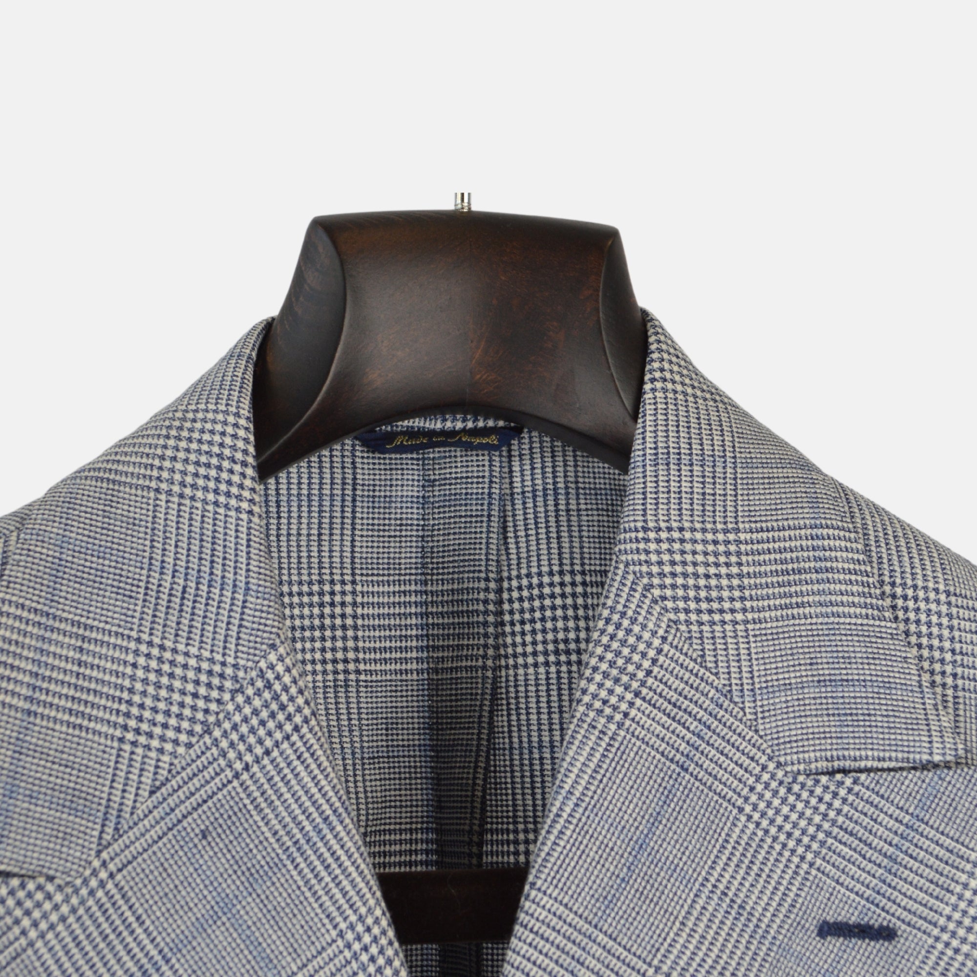 Grey/Blue Checked Double Breasted Blazer made of Linen/Wool (EU 50)