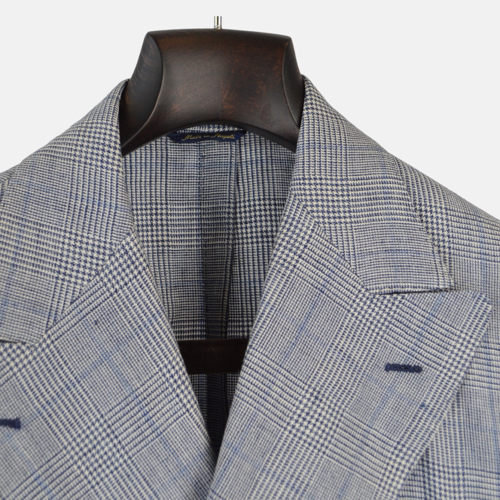 Grey/Blue Checked Double Breasted Blazer made of Linen/Wool (EU 50)