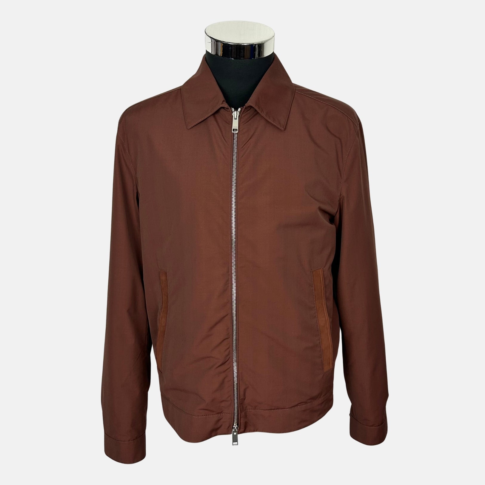 Brown Jacket made of Polyamide/Wool/Silk/Leather Details (EU 48)