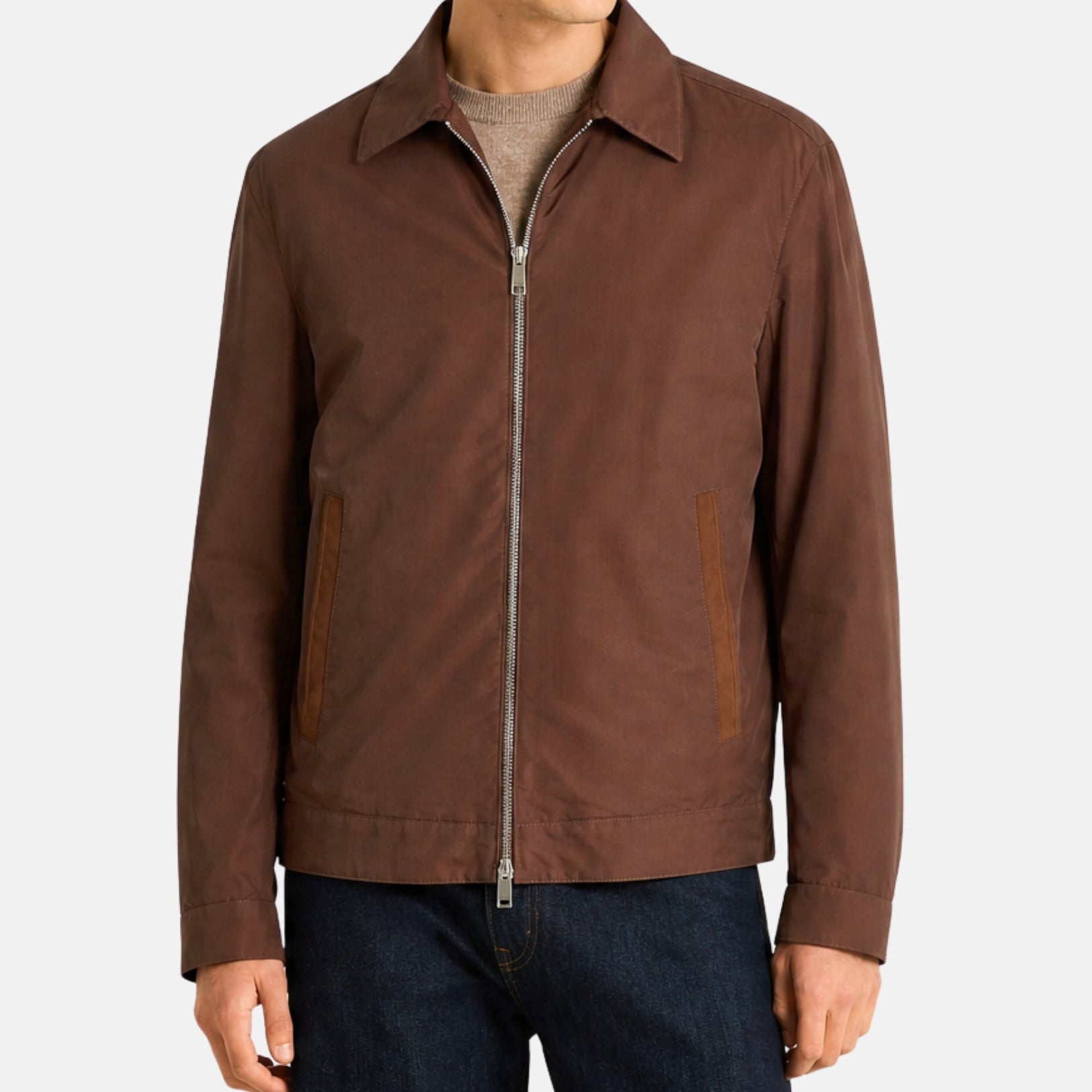 Brown Jacket made of Polyamide/Wool/Silk/Leather Details (EU 48)