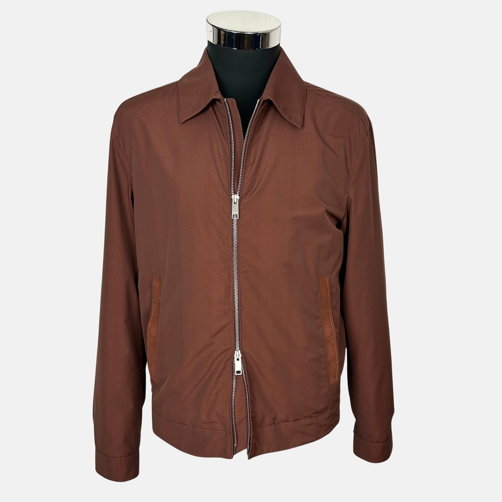 Brown Jacket made of Polyamide/Wool/Silk/Leather Details (EU 48)
