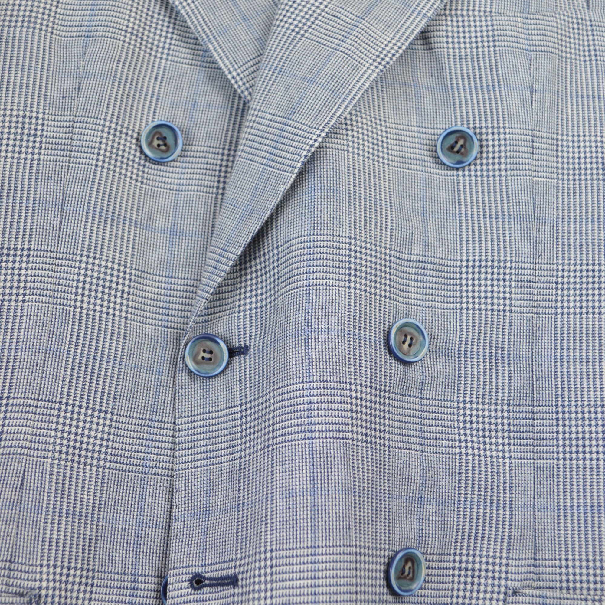 Grey/Blue Checked Double Breasted Blazer made of Linen/Wool (EU 50)