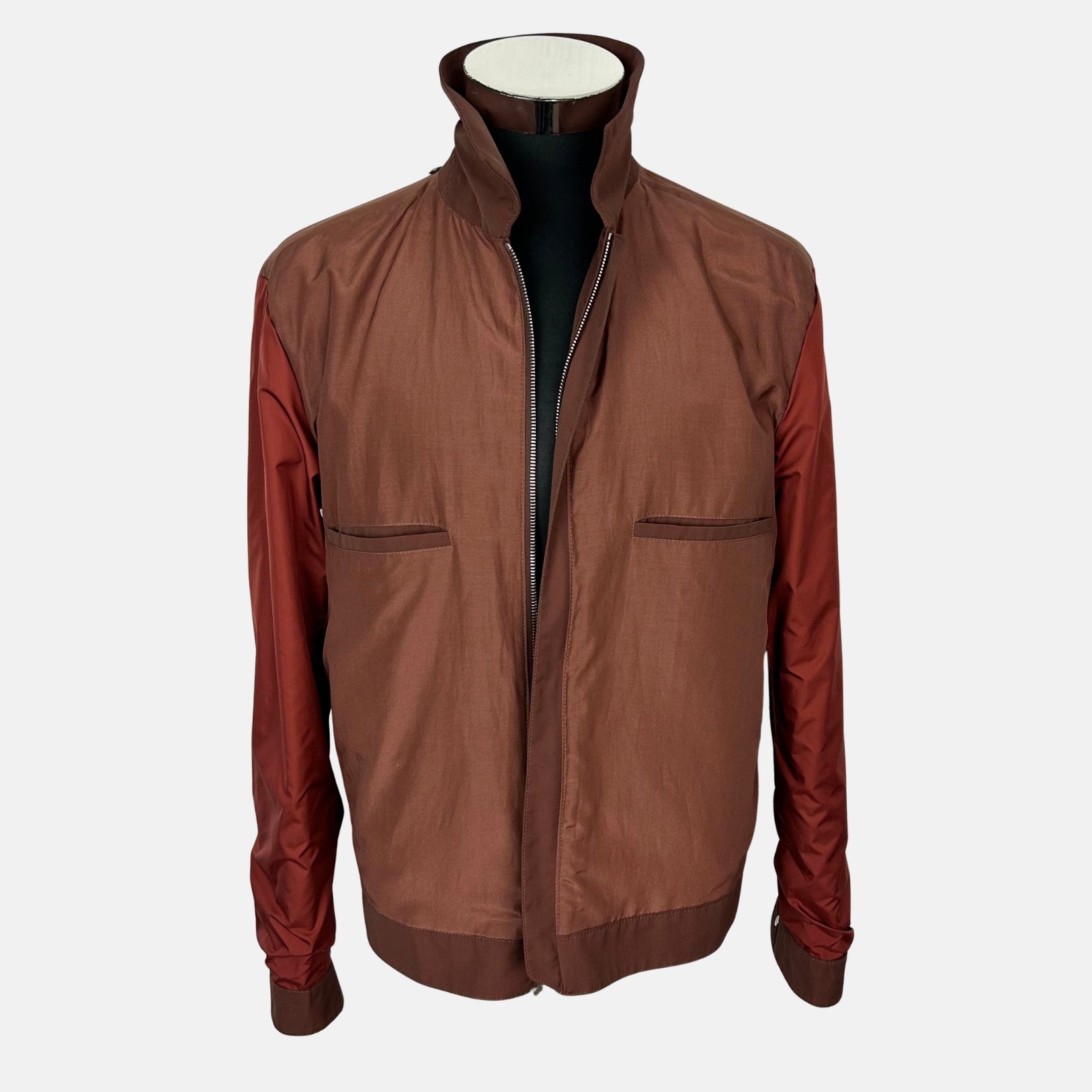 Brown Jacket made of Polyamide/Wool/Silk/Leather Details (EU 48)