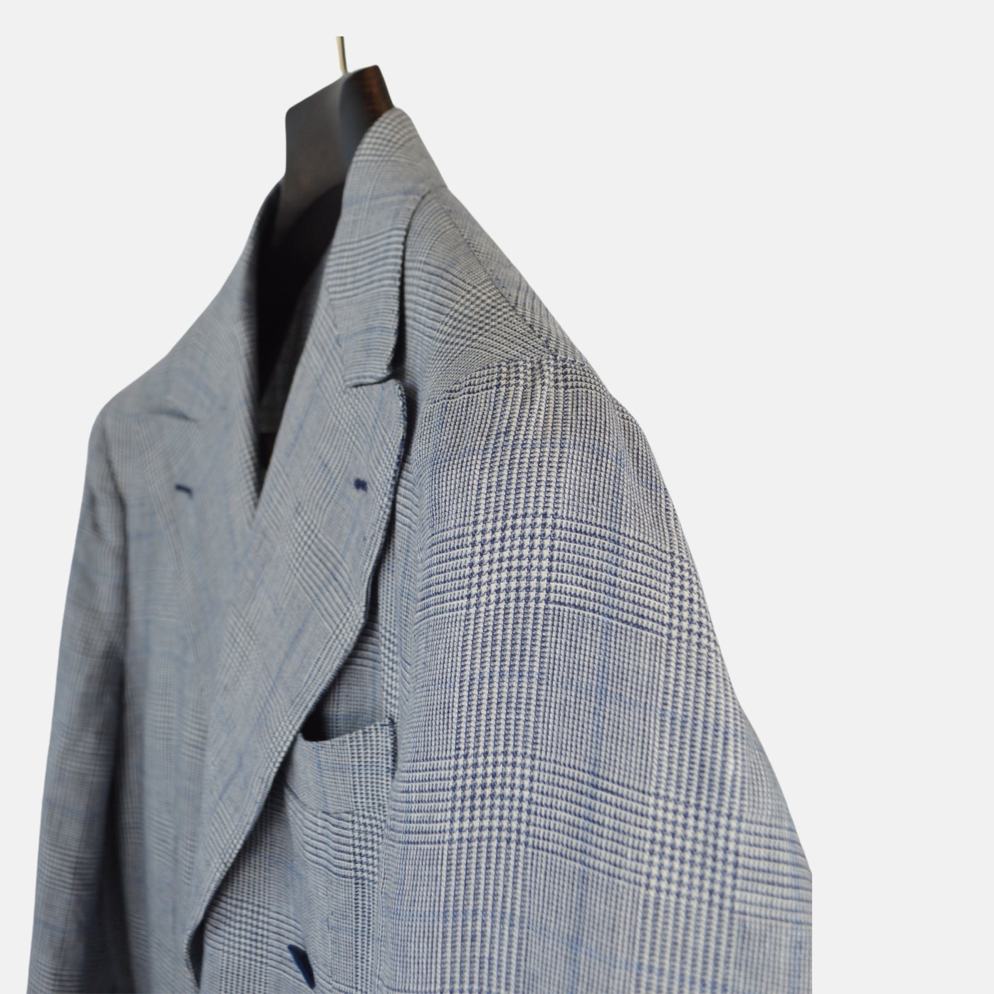 Grey/Blue Checked Double Breasted Blazer made of Linen/Wool (EU 50)