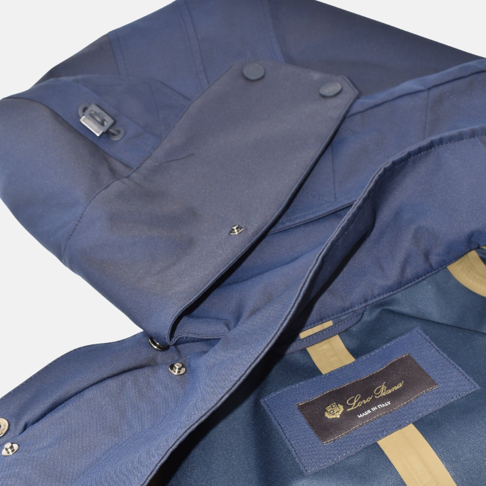 Navy Hooded Rain Jacket made of Virgin Wool/Polyamide (L)