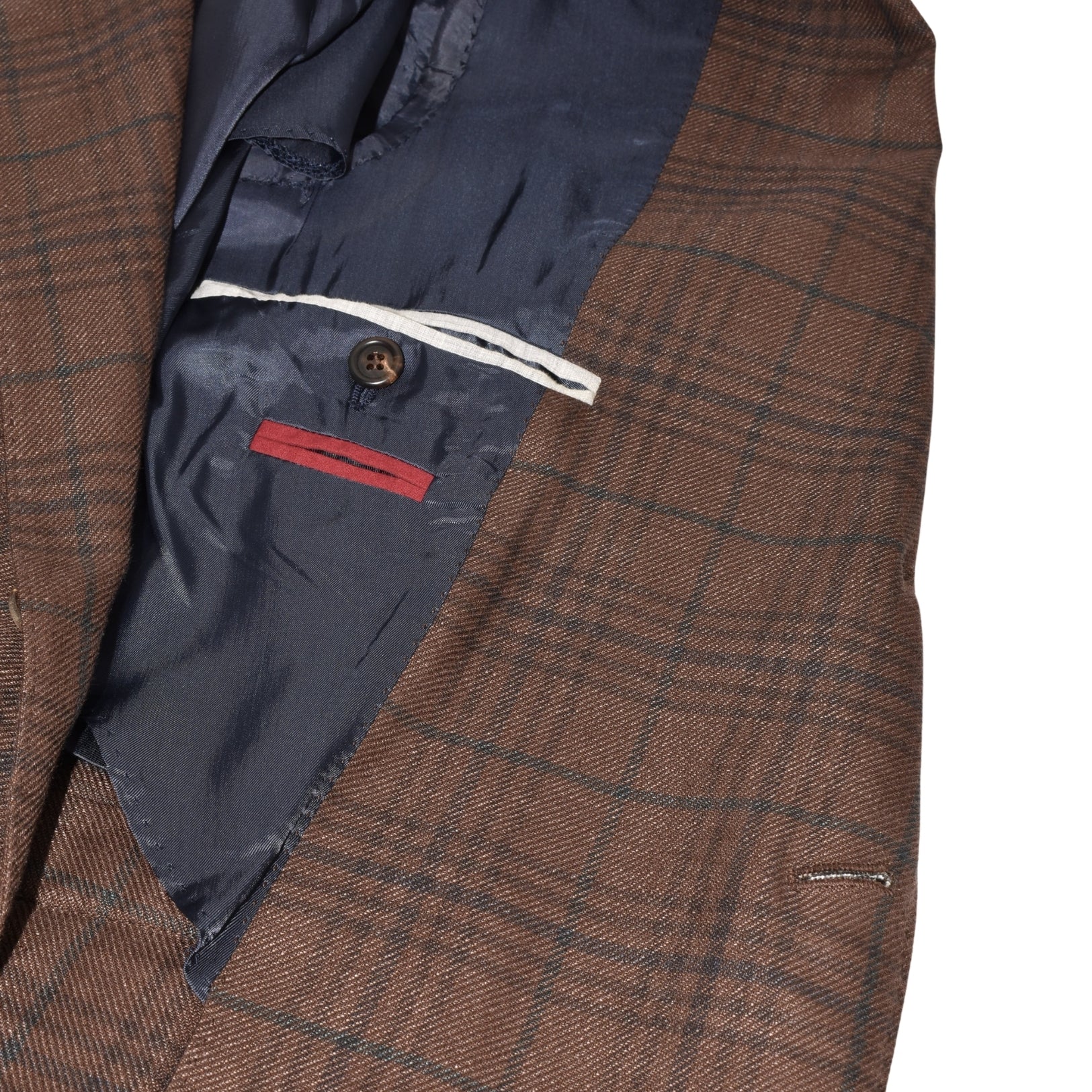 Brwon Checked Suit made of Linen/Wool/Silk (EU 46)