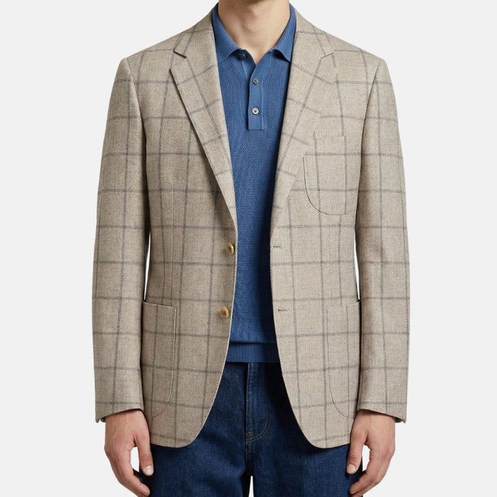 Hellgrauer Wollblazer mit Fensterkaros (EU 50)