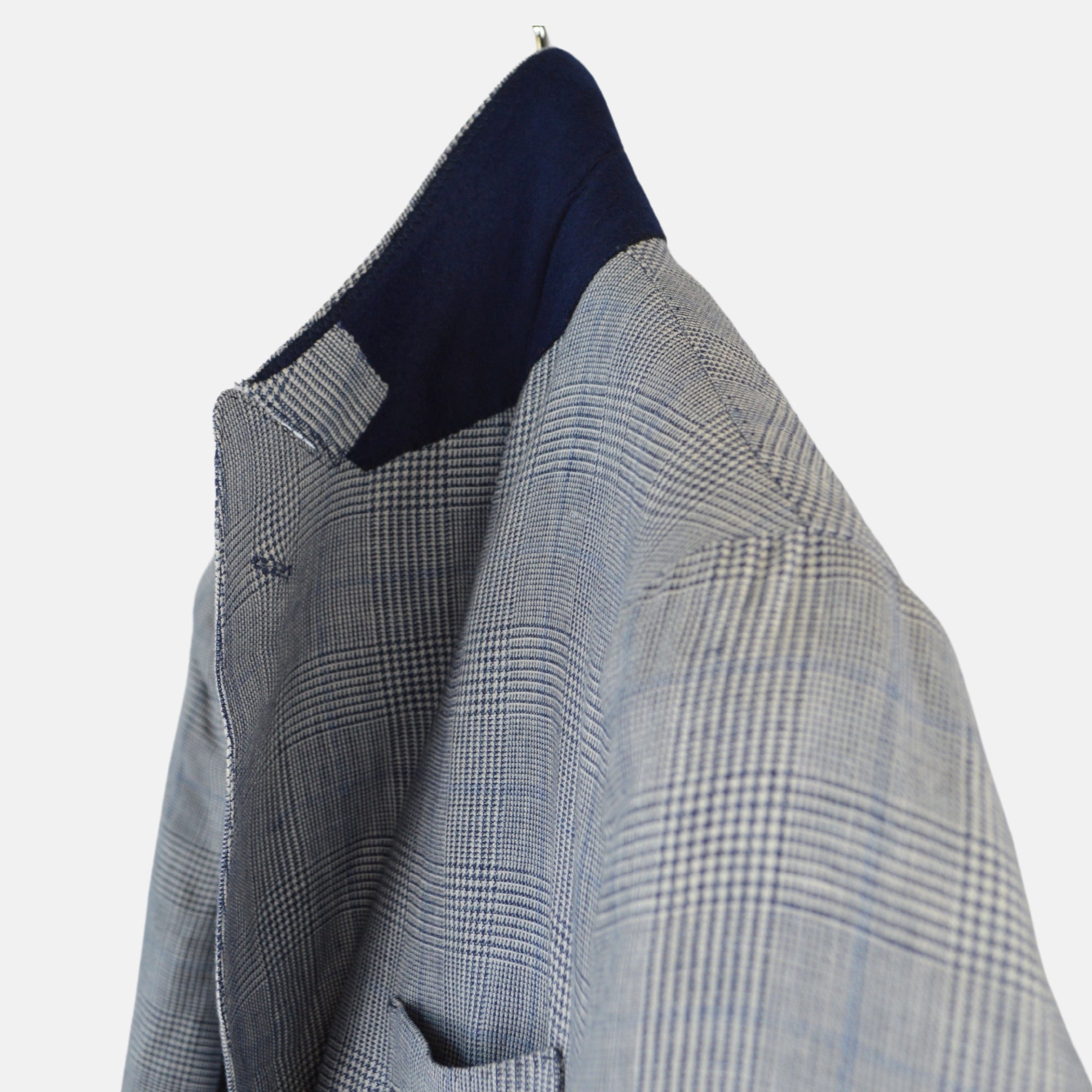 Grey/Blue Checked Double Breasted Blazer made of Linen/Wool (EU 50)