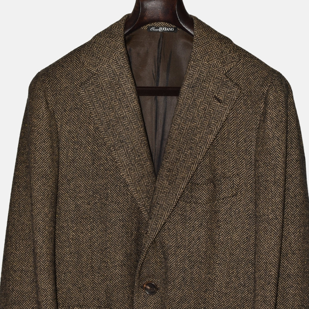 Brown Herringbone Wool/Cashmere Coat (EU 48)