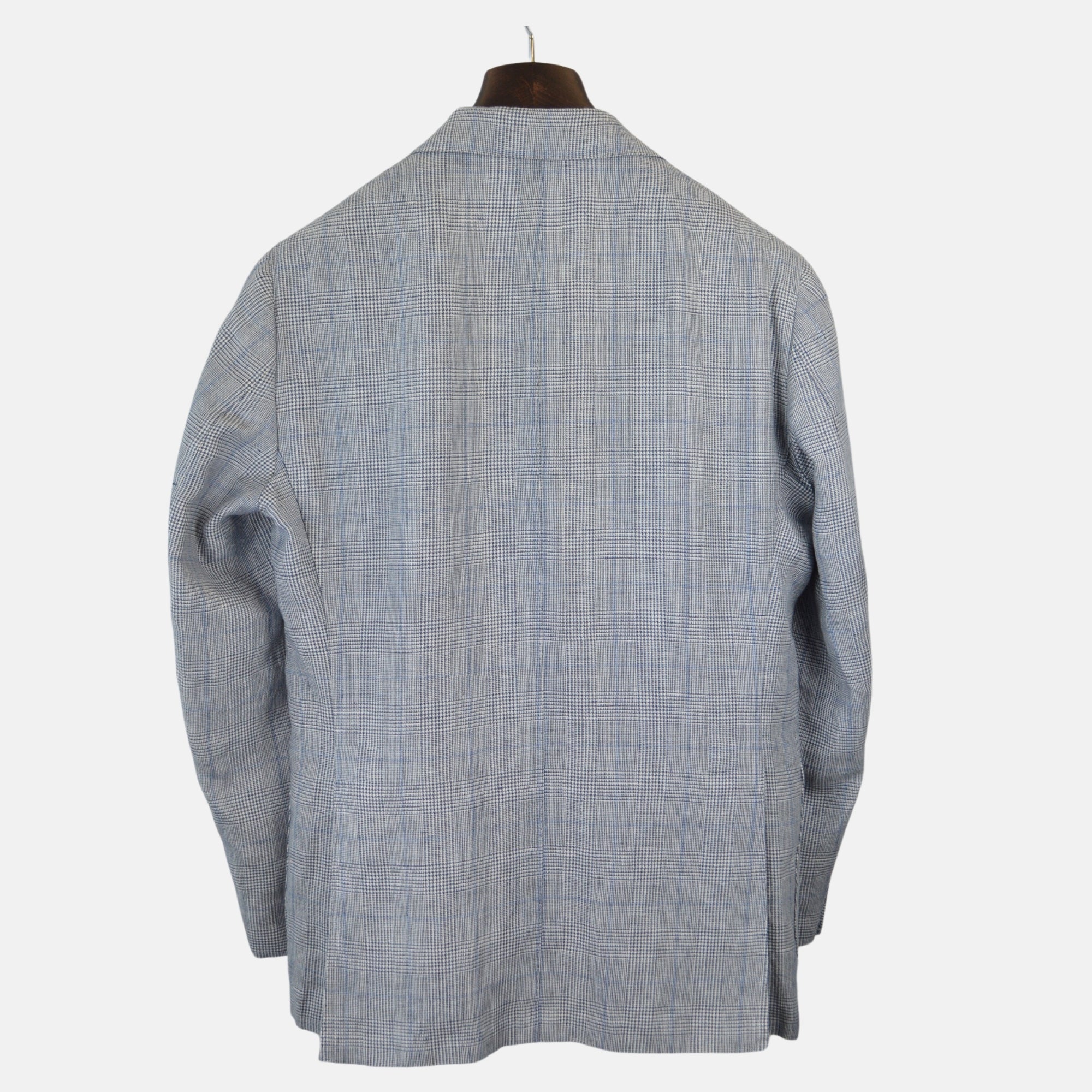 Grey/Blue Checked Double Breasted Blazer made of Linen/Wool (EU 50)