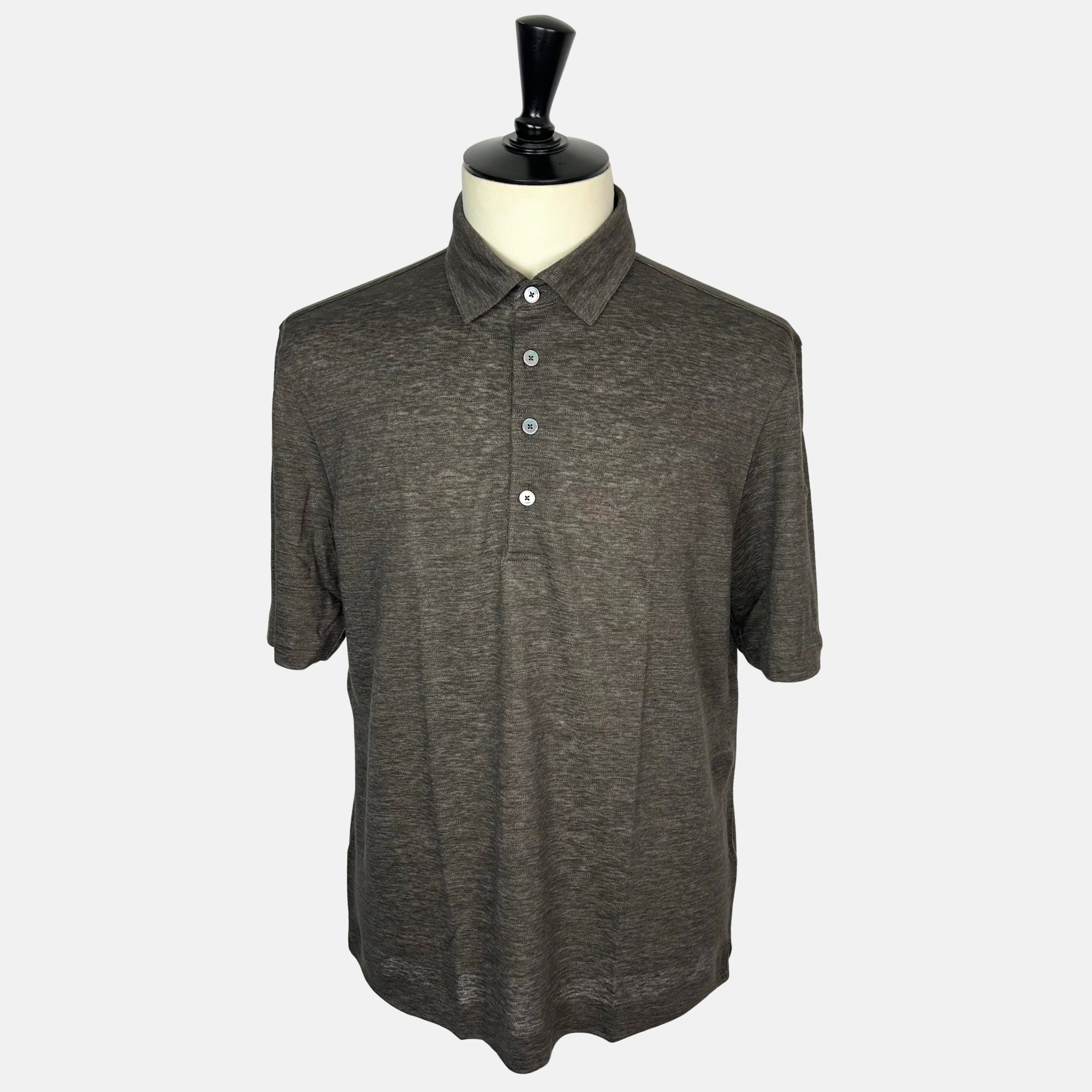 Brown Melange Oasi Lino Polo Shirt made of Linen (EU 52)