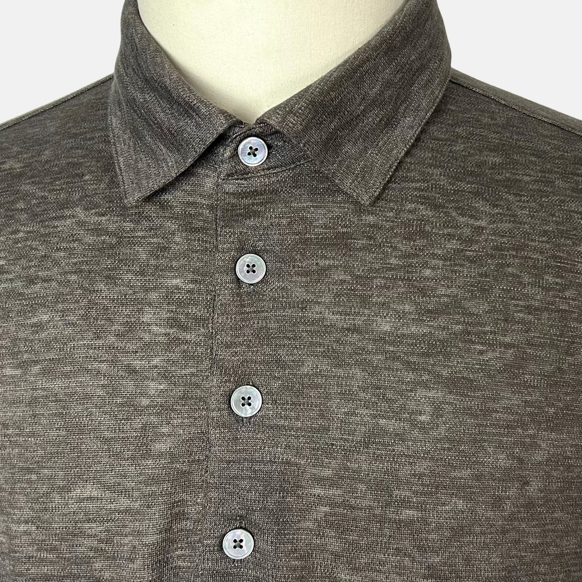 Brown Melange Oasi Lino Linen Polo Shirt