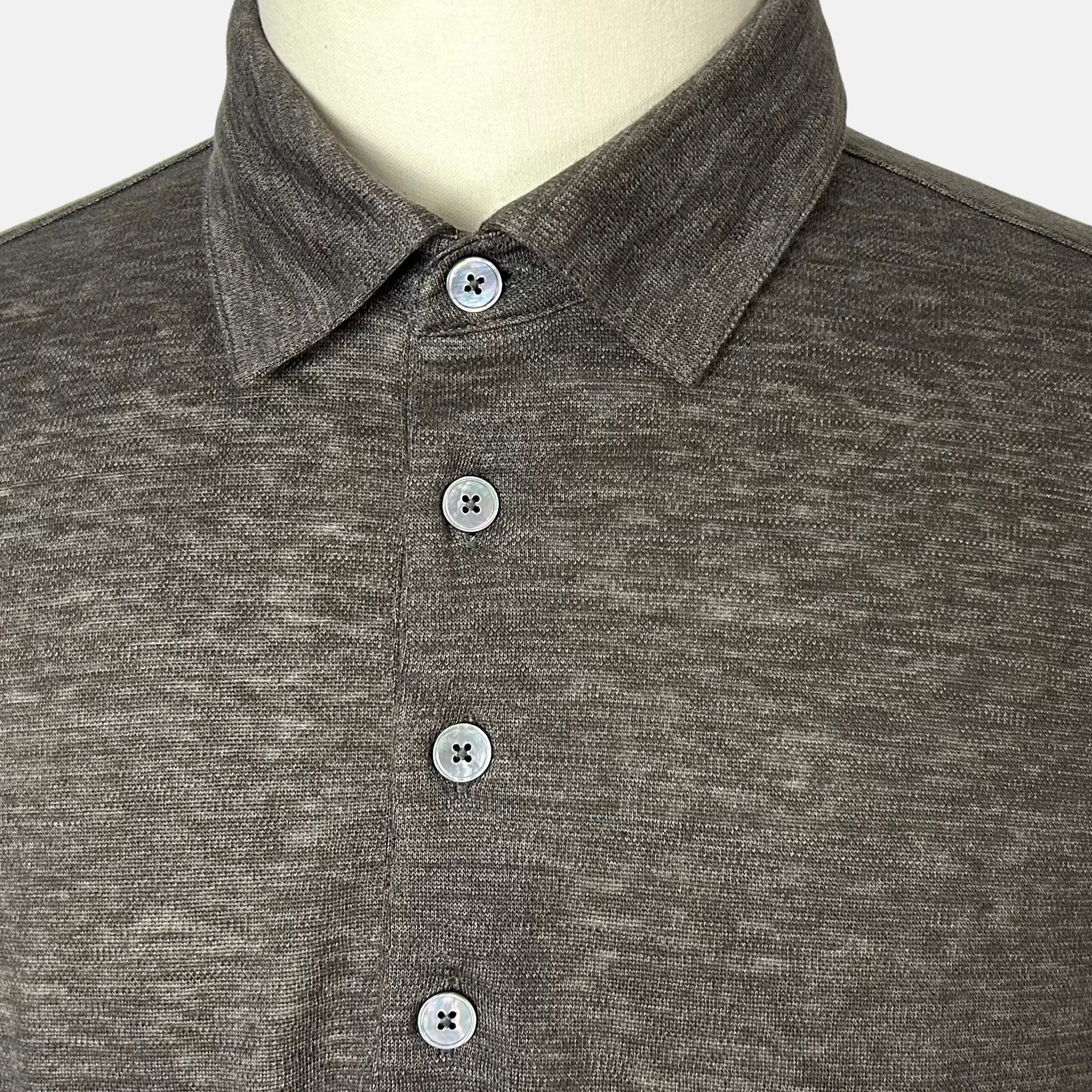 Brown Melange Oasi Lino Polo Shirt made of Linen (EU 52)