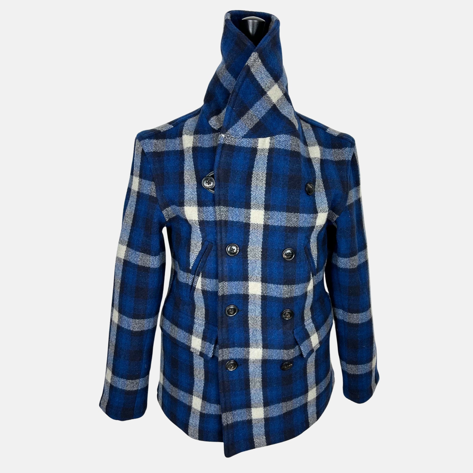 Navy Patterned Ranch Coat made of Wool (S)