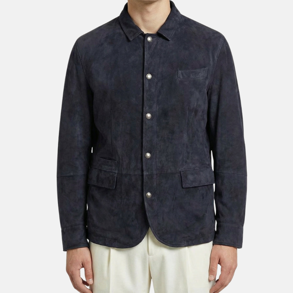 Navy Jacket made of Leather (M)