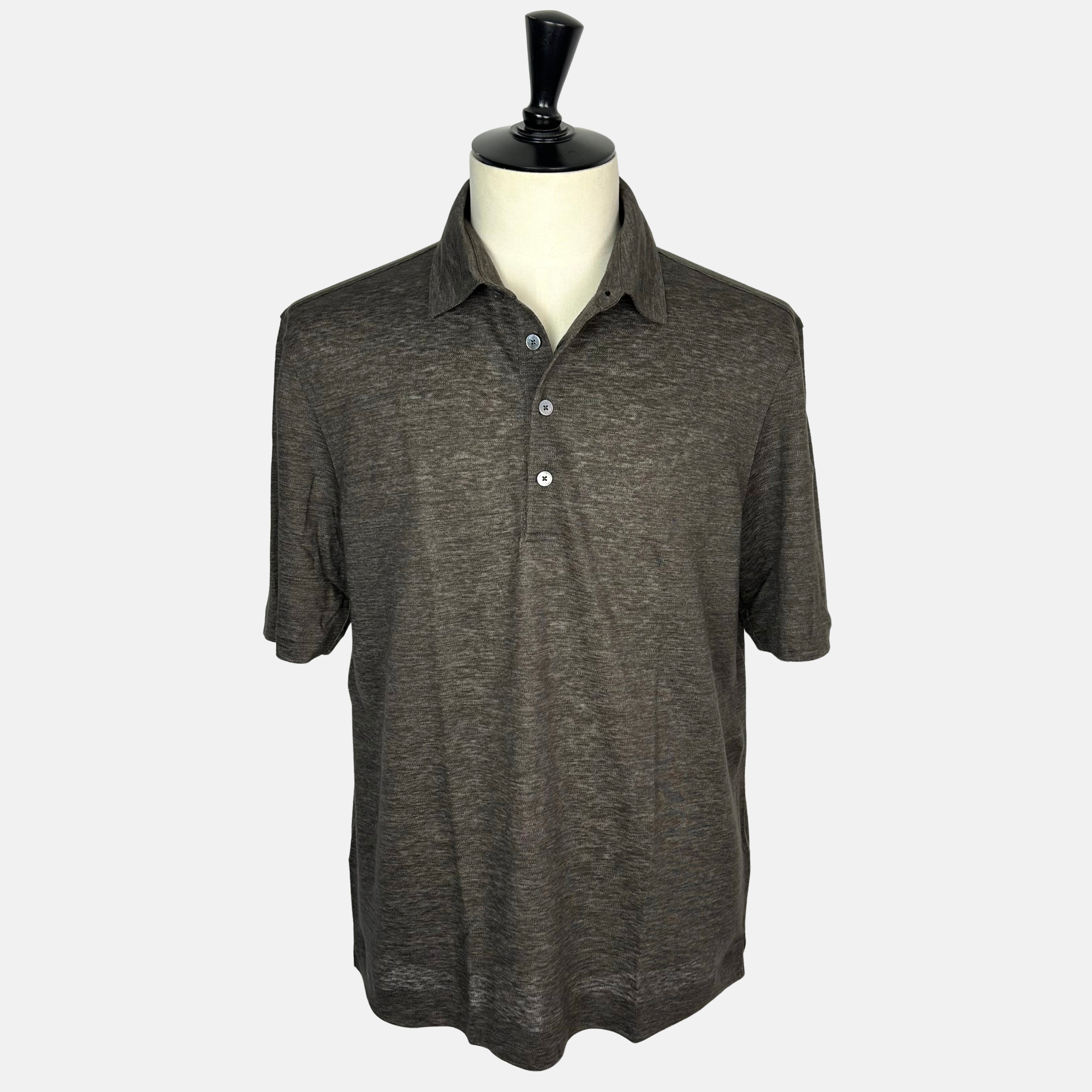 Brown Melange Oasi Lino Polo Shirt made of Linen (EU 52)