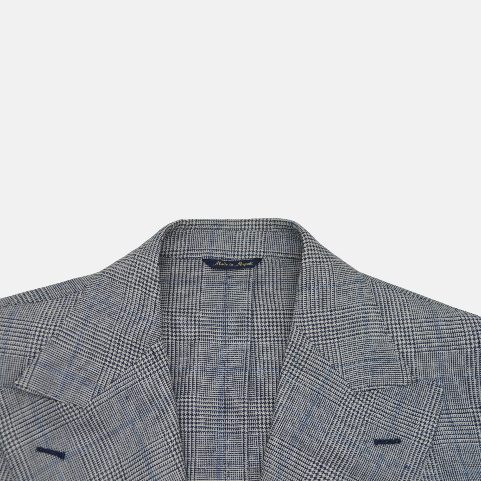 Grey/Blue Checked Double Breasted Blazer made of Linen/Wool (EU 50)