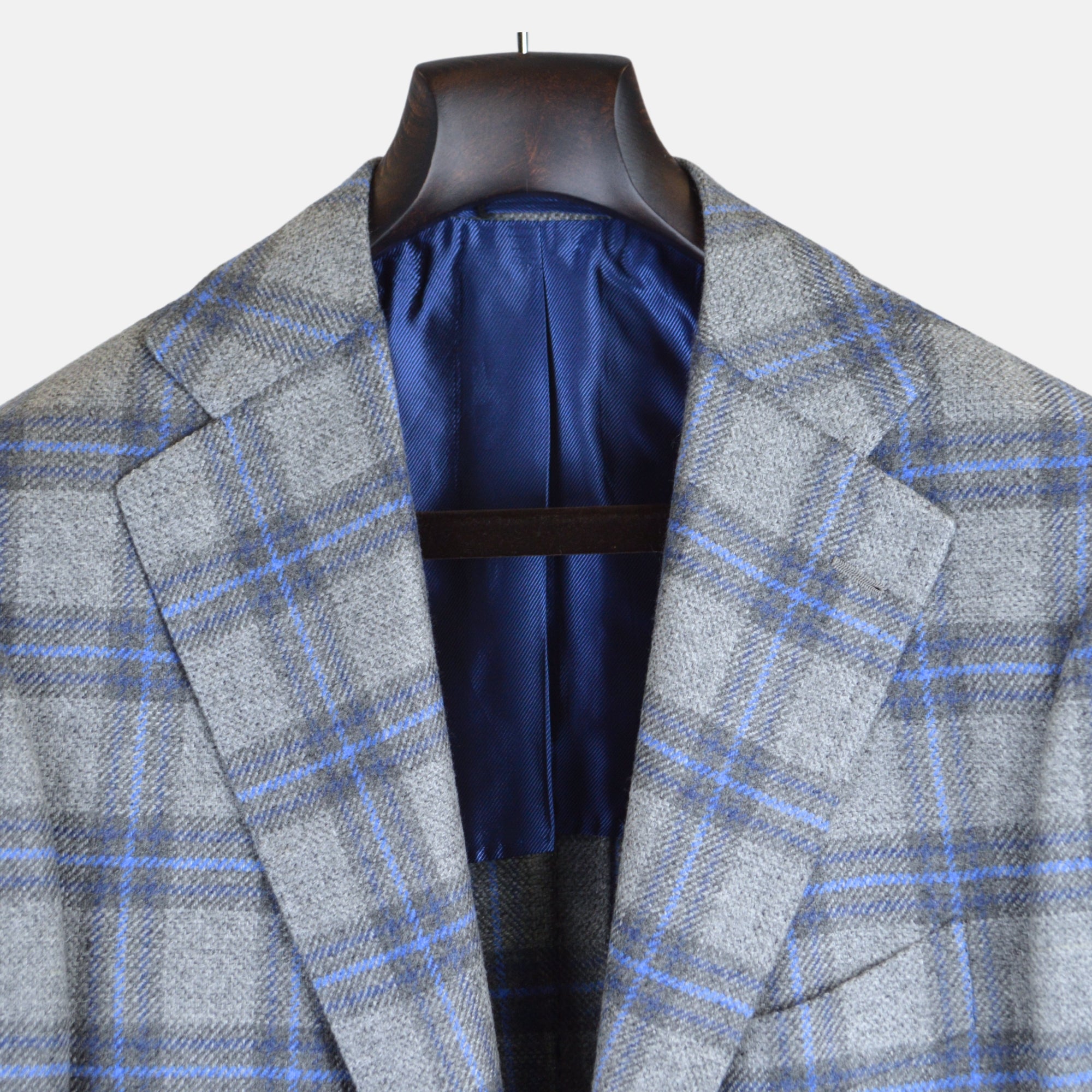 Blue/Brown Checked Blazer made of Cashmere (52)