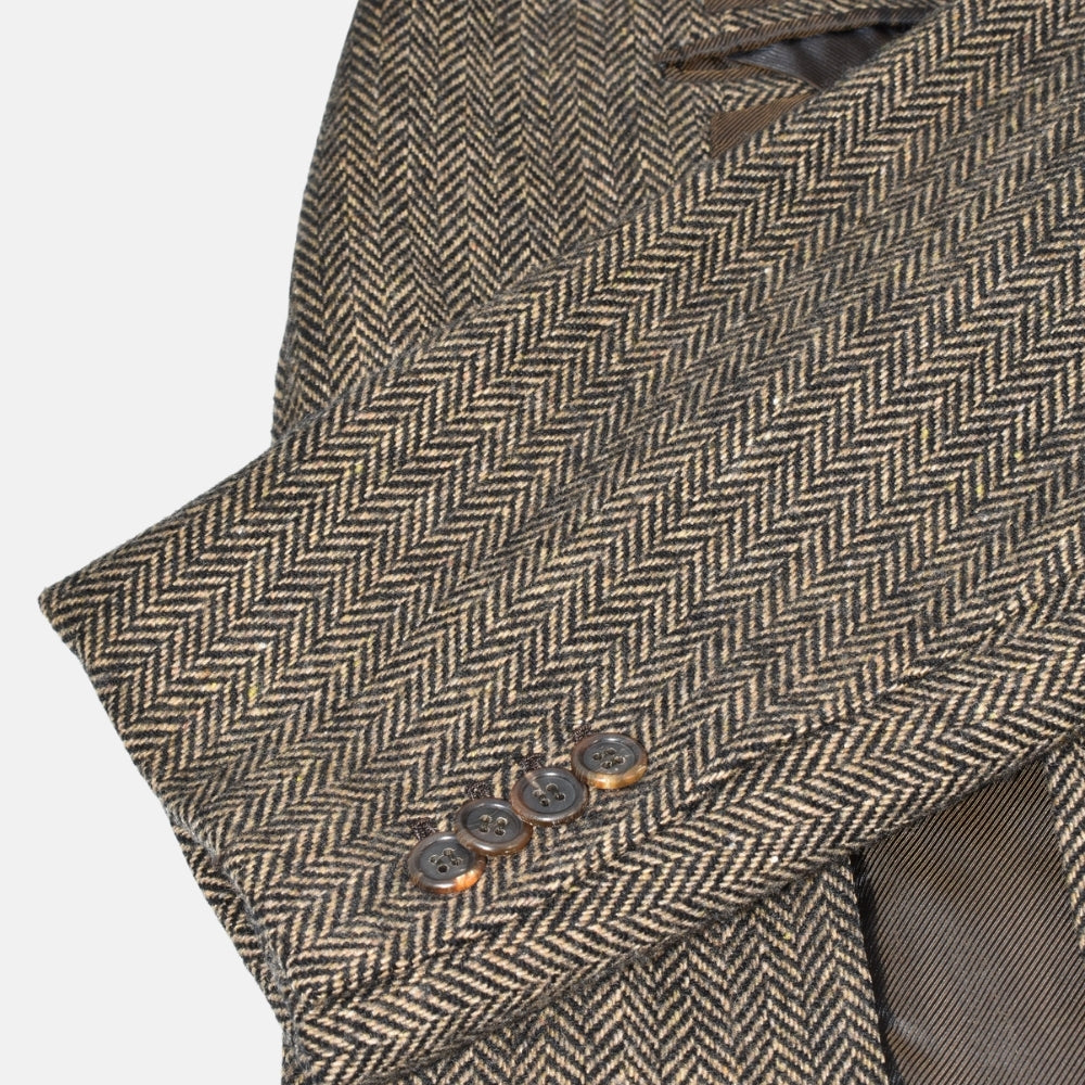 Brown Herringbone Wool/Cashmere Coat (EU 48)