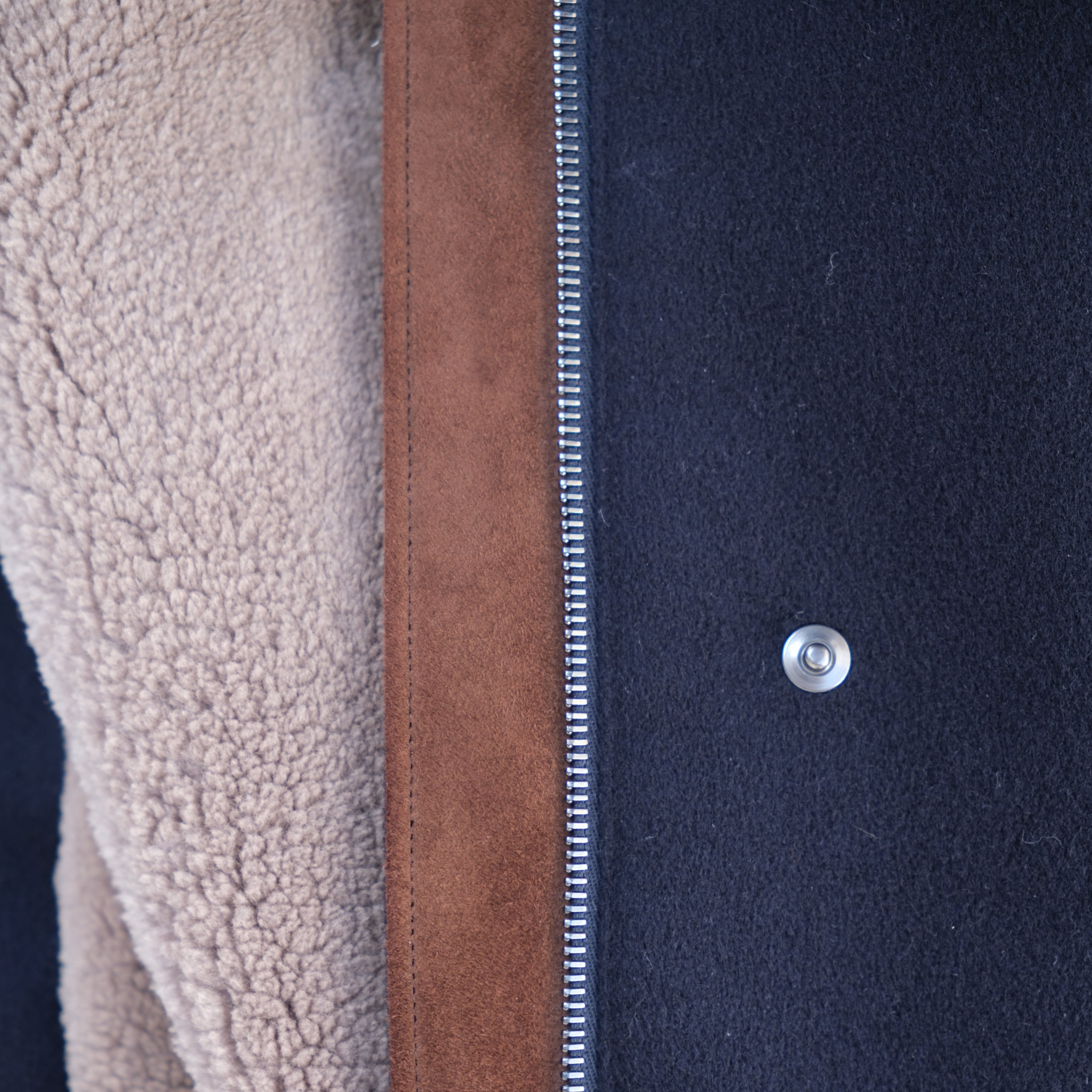 Navy Beaver Lined Cashmere Coat (M)
