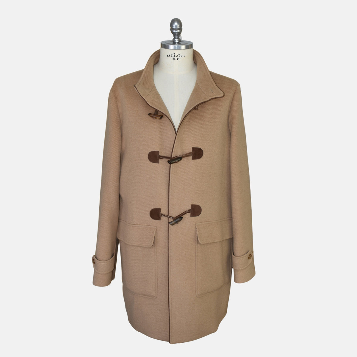 Beige Baby Camel Montgomery Coat/Leather Details with Detachable Hood (XL)