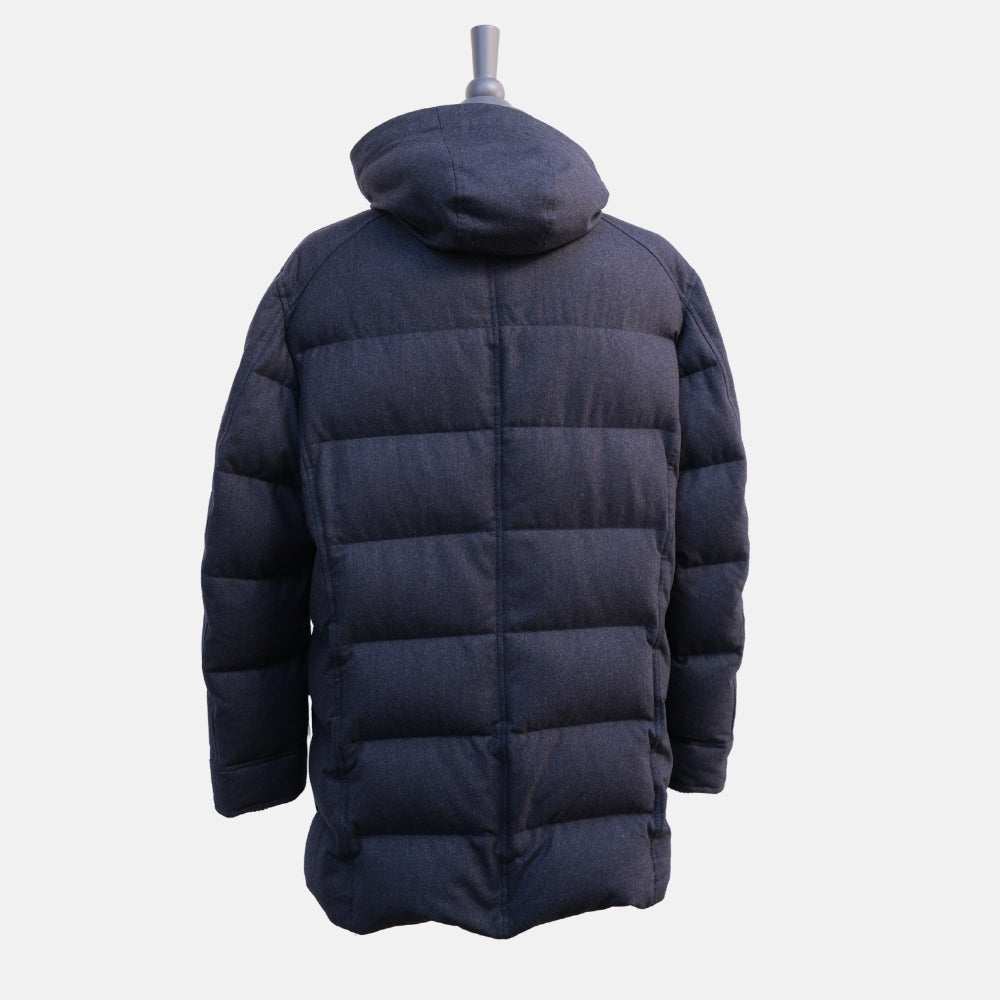 Navy Blue Down Coat made of Virgin Wool/Silk/Cashmere (XXL)