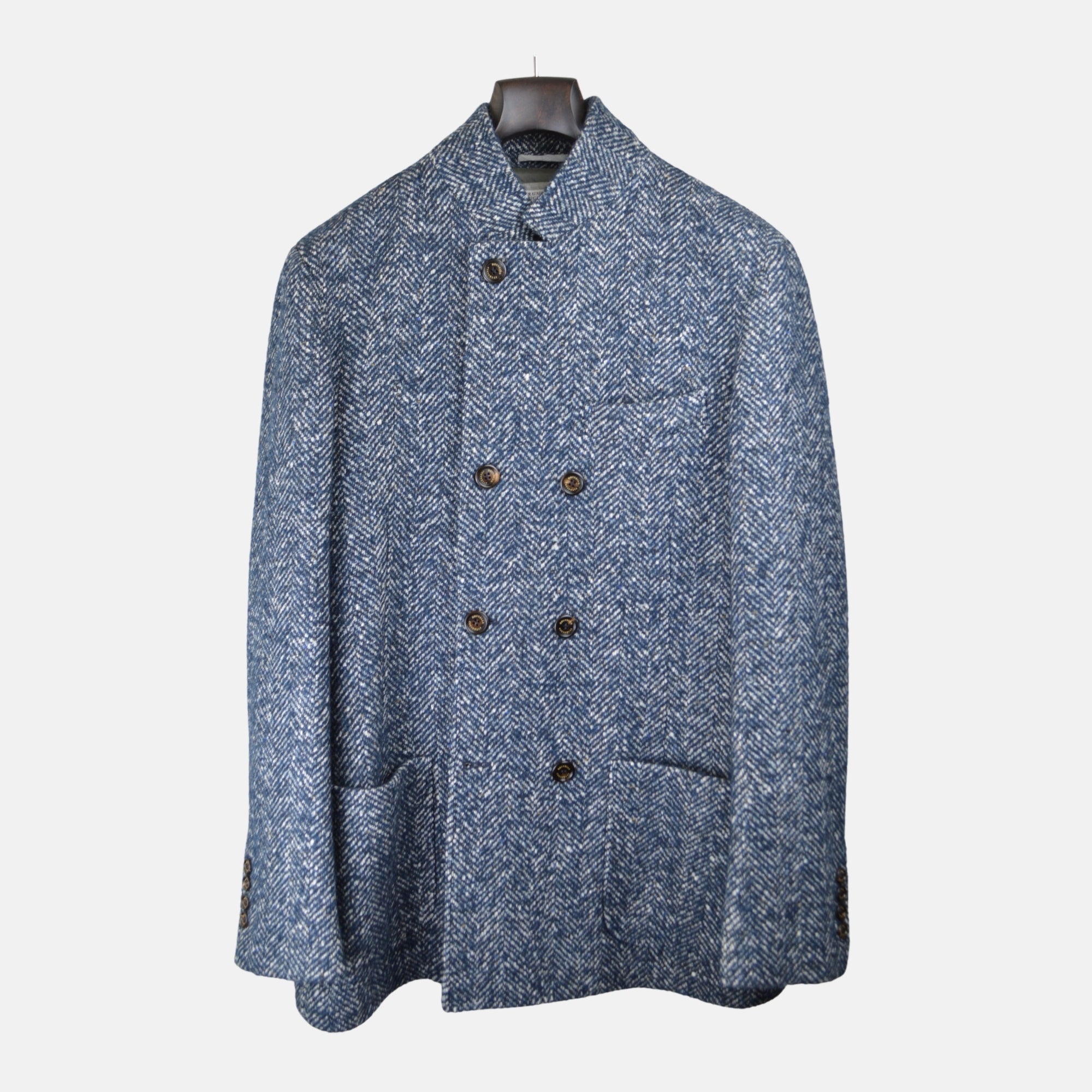 Blue/White Patterned Coat made of Virgin Wool/Cashmere (XL)