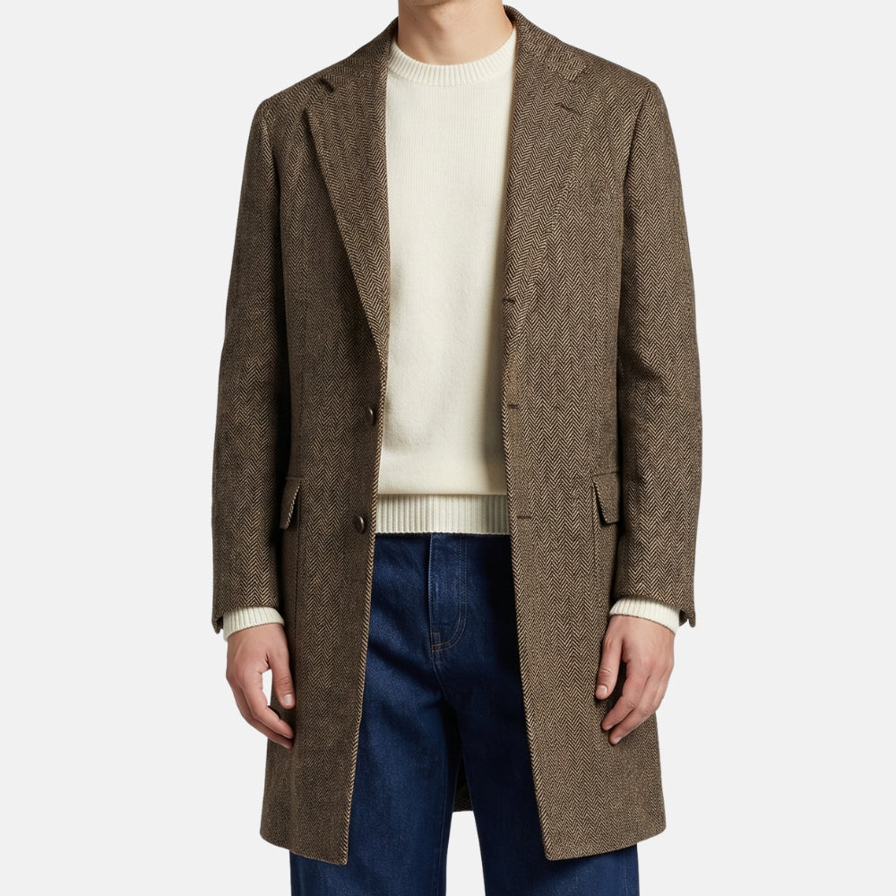 Brown Herringbone Wool/Cashmere Coat (EU 48)