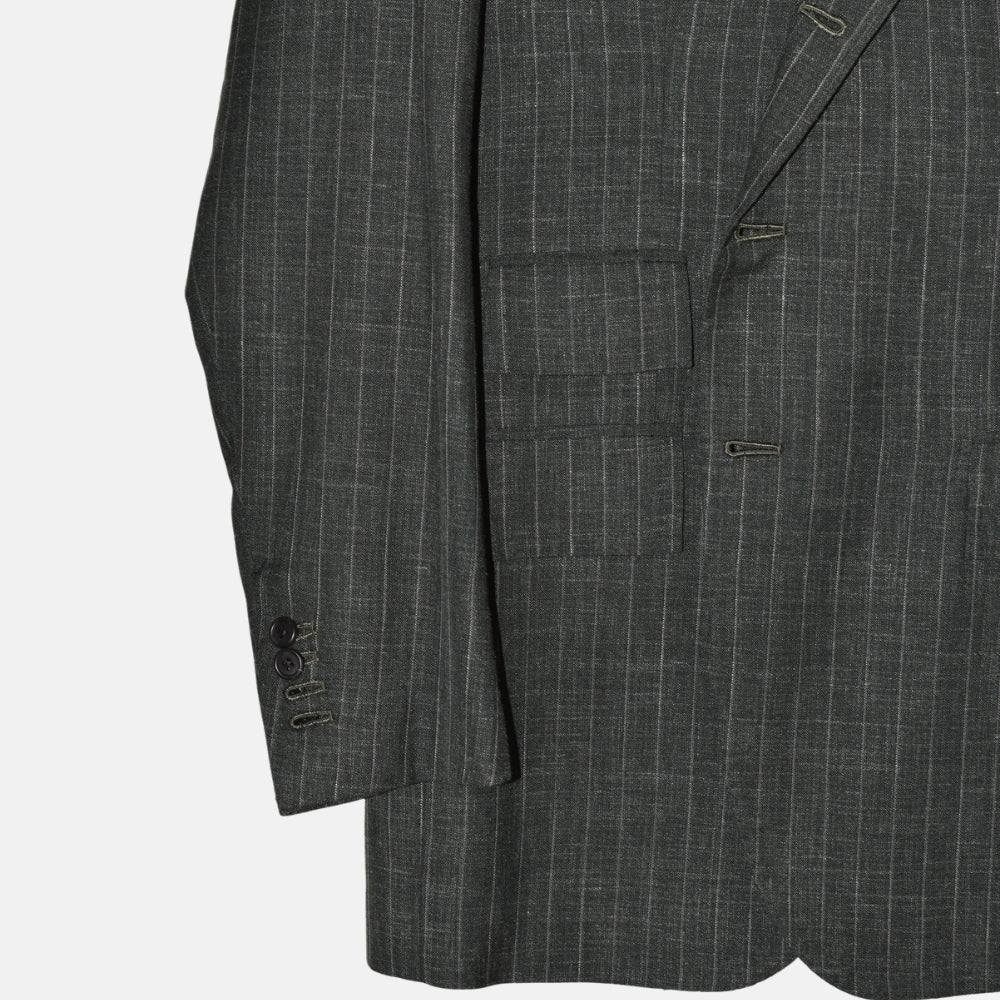 Grey/Green Striped Suit made of Light Virgin Wool (EU 48)