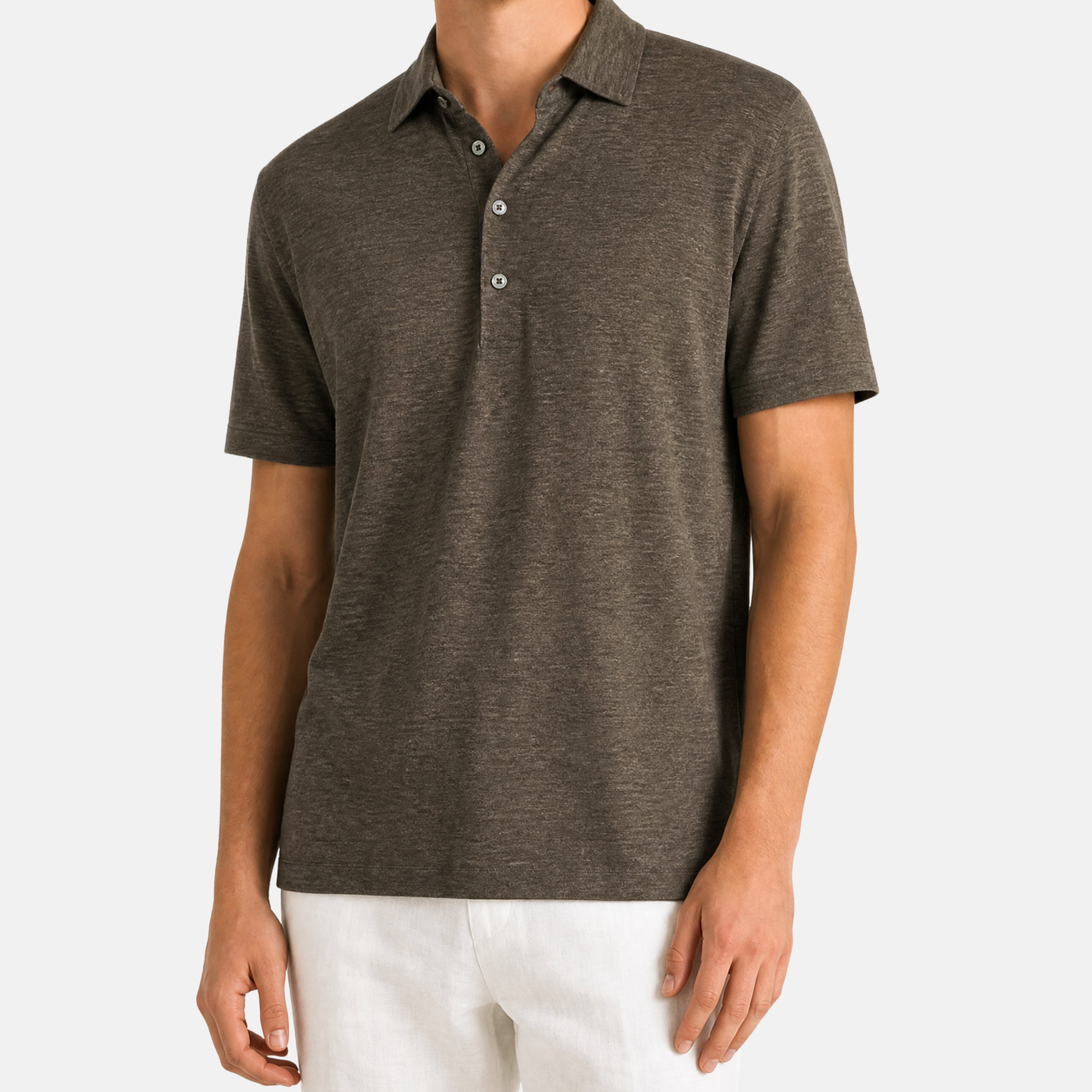 Brown Melange Oasi Lino Polo Shirt made of Linen (EU 52)